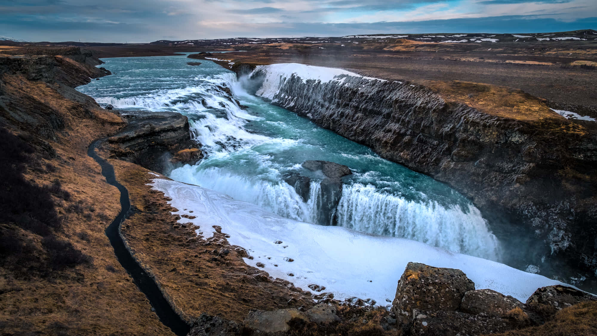 Gullfoss Waterfall, southwest Iceland, turquoise waterfall, Full HD Desktop Wallpaper