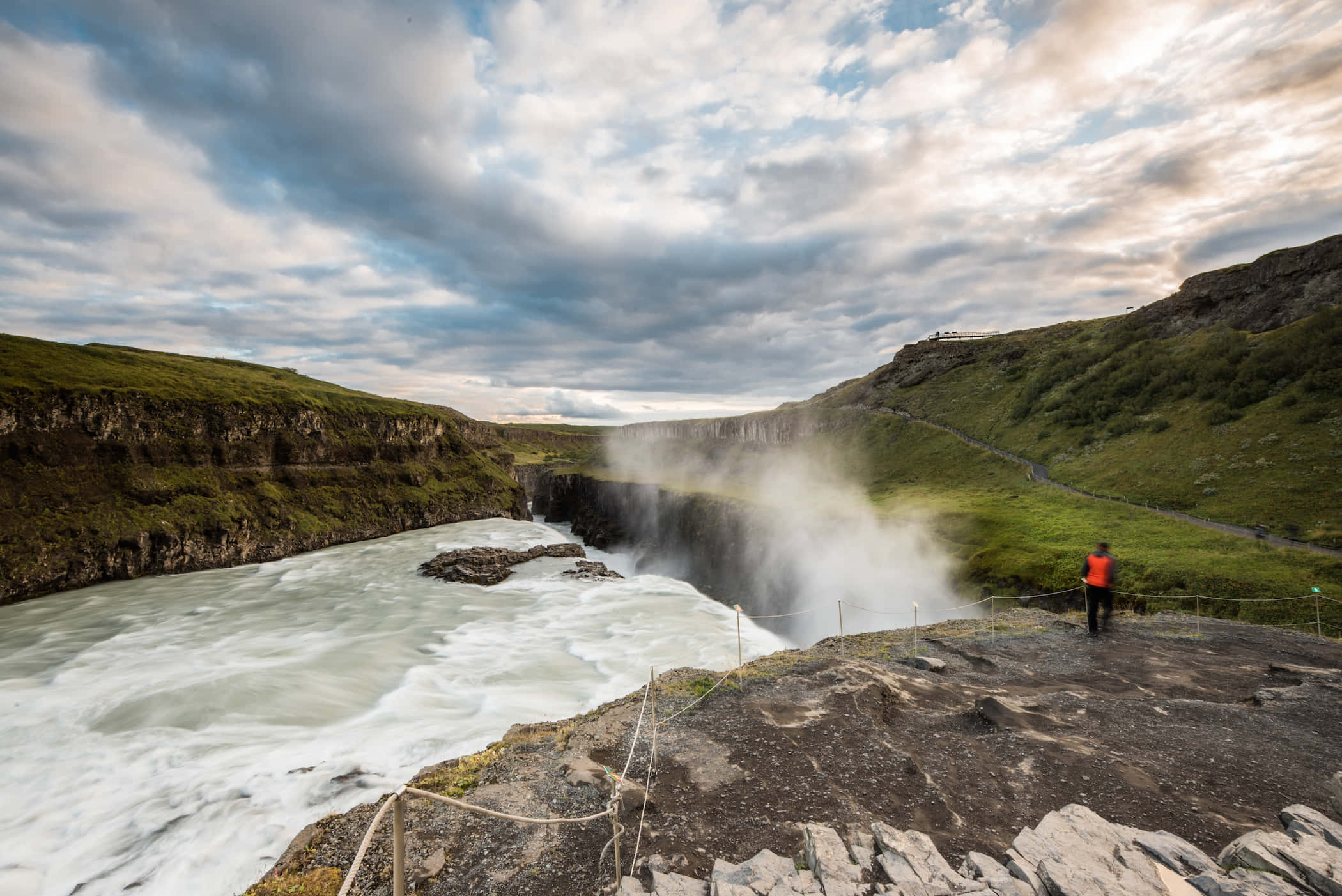 Gullfoss Waterfall, southwest Iceland, panoramic shot, Full HD Desktop Wallpaper