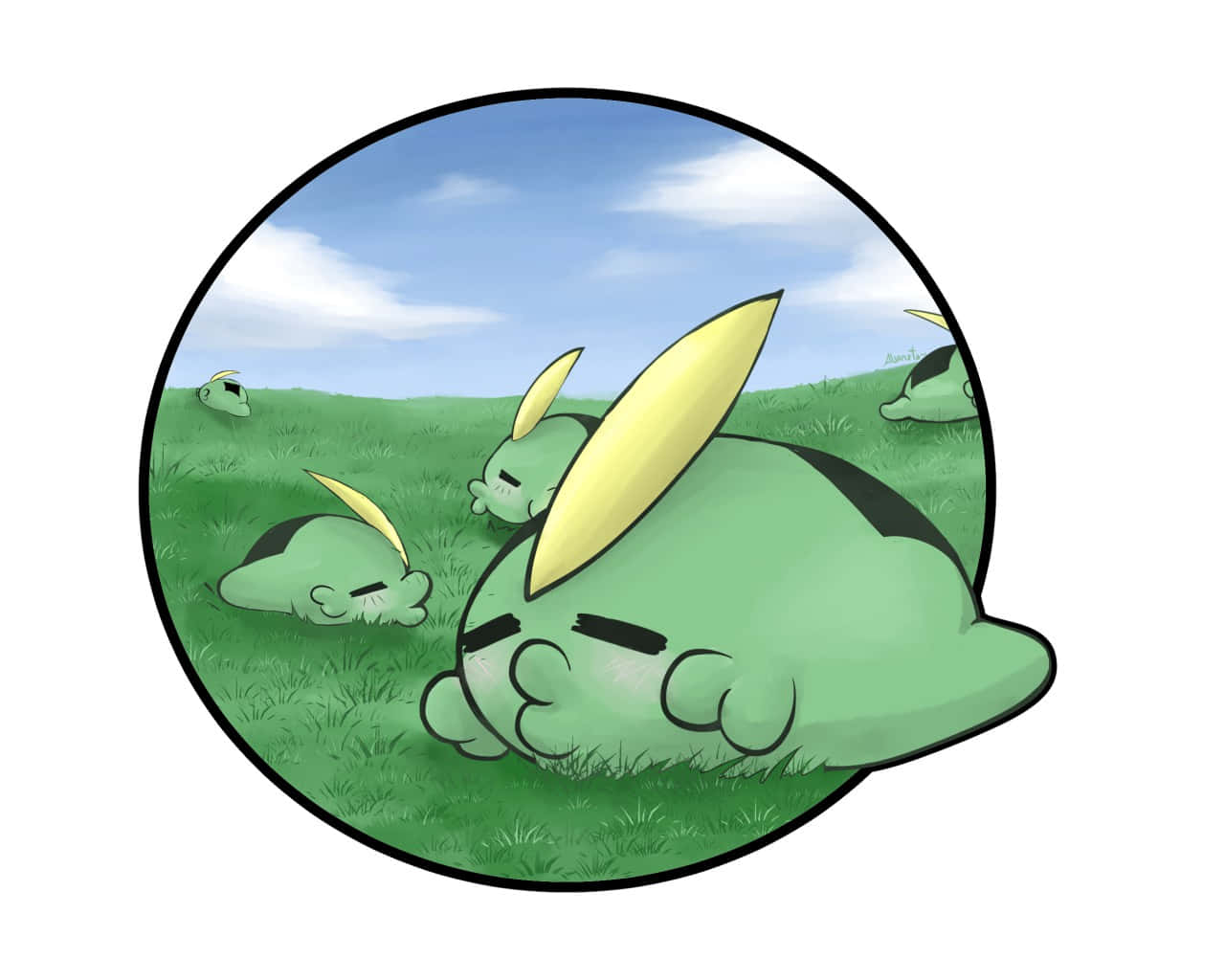 Gulpin, green, yellow horns, HD Desktop Wallpaper