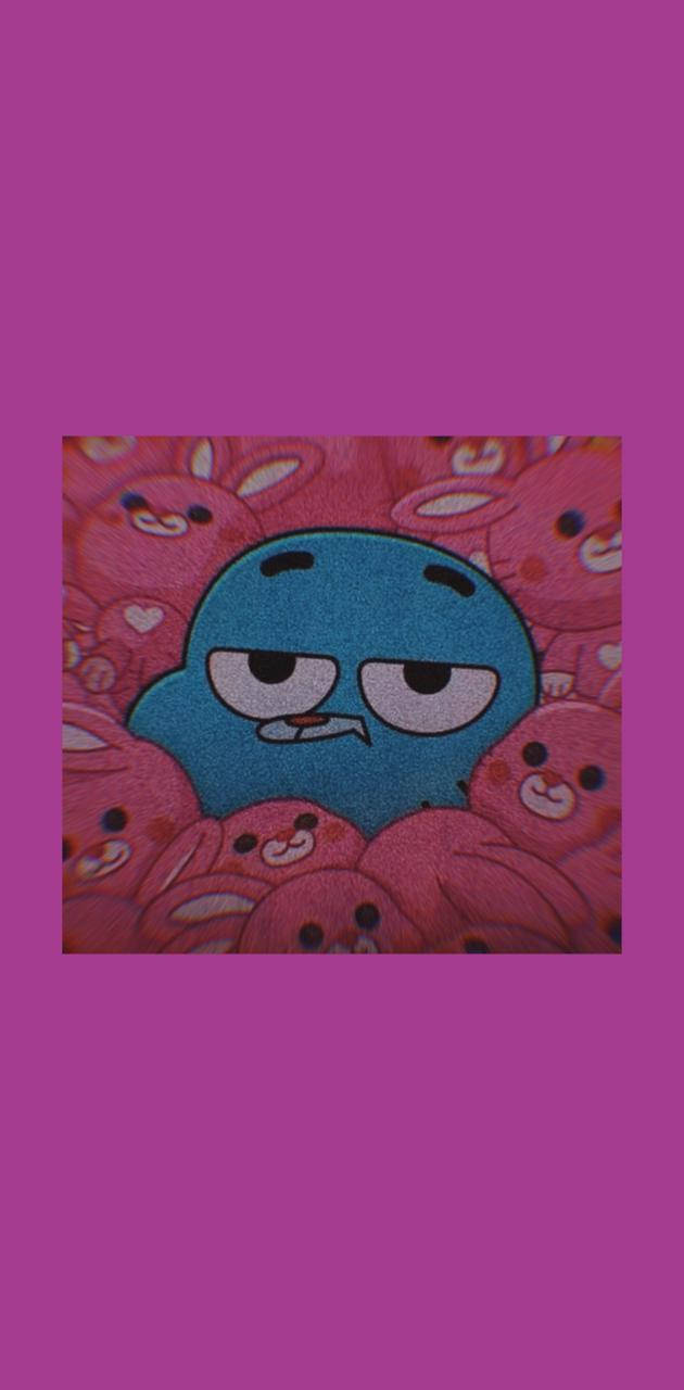 Gumball Aesthetic, blue cartoon character, pink bunny plushies, HD Phone Wallpaper