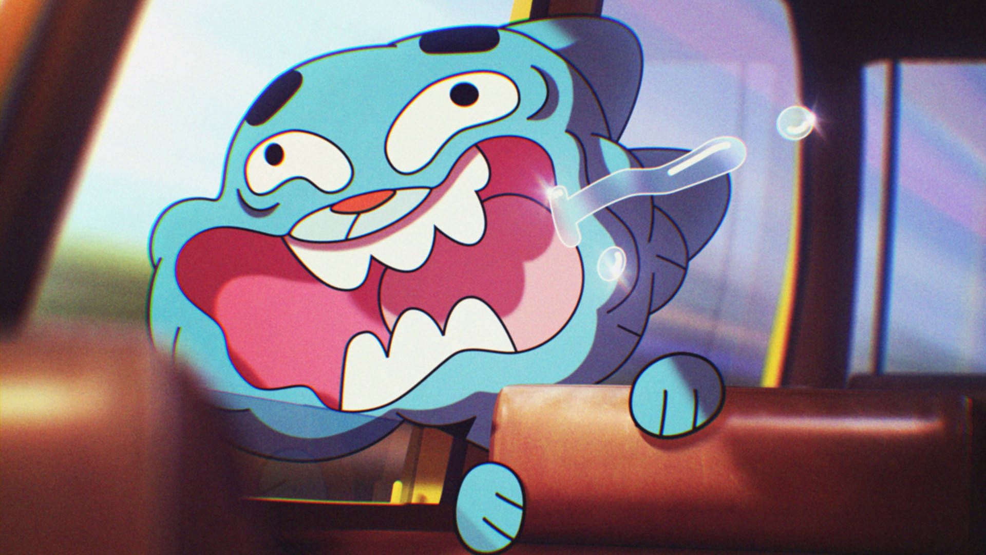 Gumball Aesthetic, cartoon blue cat, wide eyes, Full HD Desktop Wallpaper