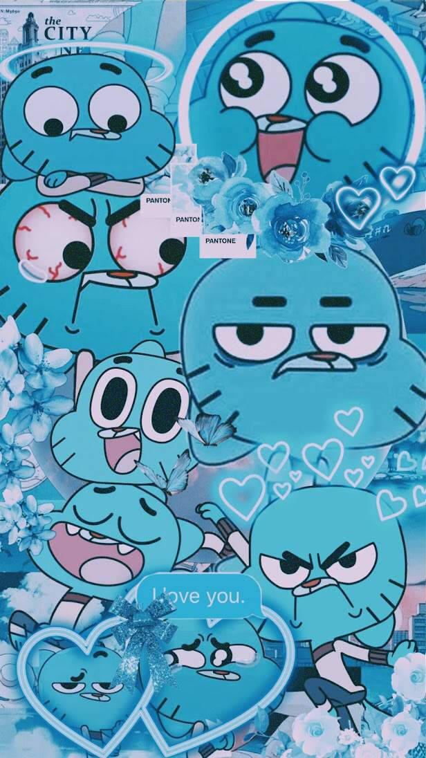 Gumball, blue cartoon characters, expressive faces, SD Phone Wallpaper