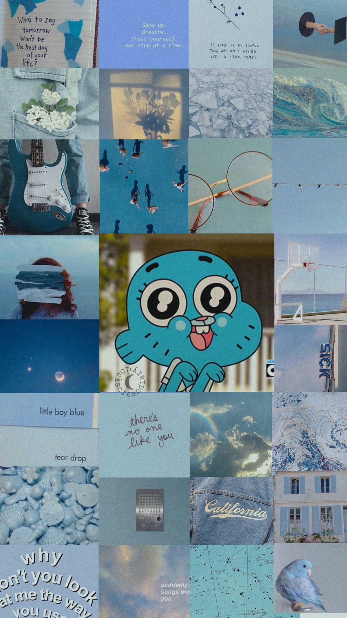 Gumball Quotes, blue aesthetic, cartoon character, Full HD Phone Wallpaper