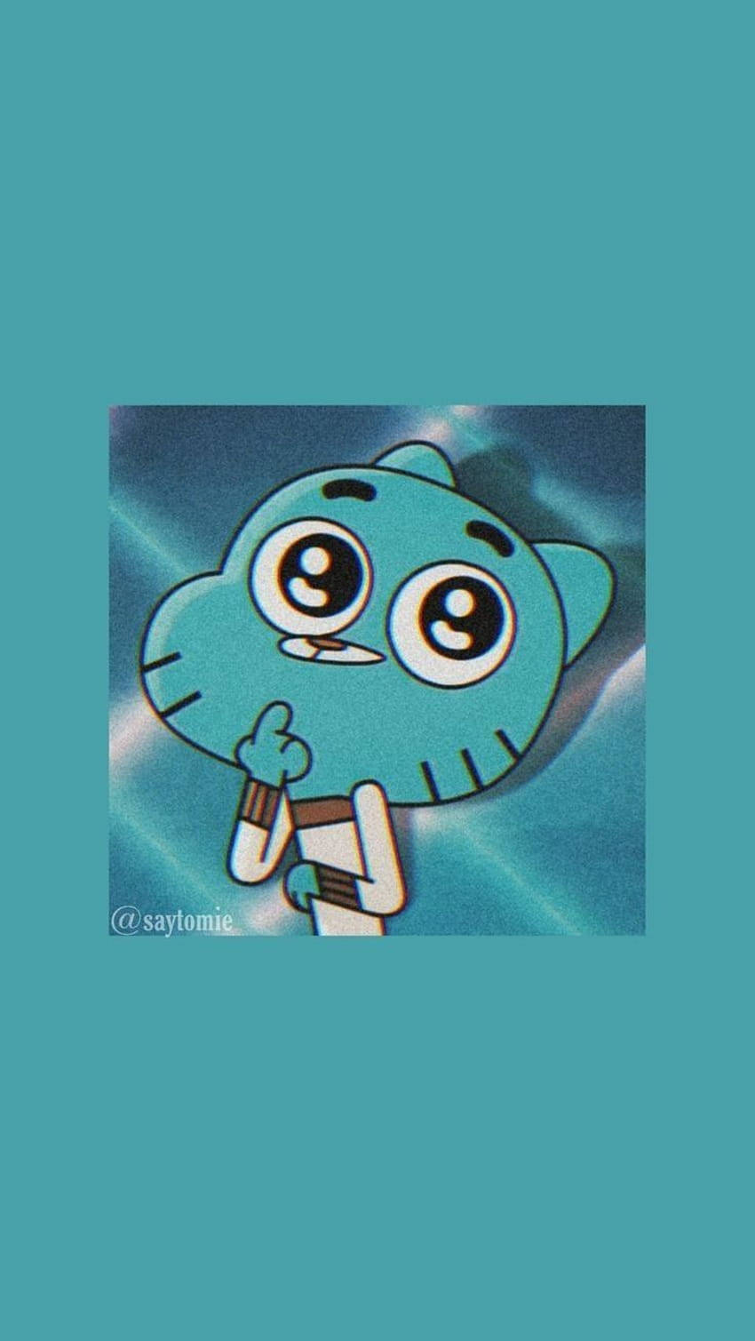 Gumball Aesthetic, teal cartoon cat, big eyes, HD Phone Wallpaper