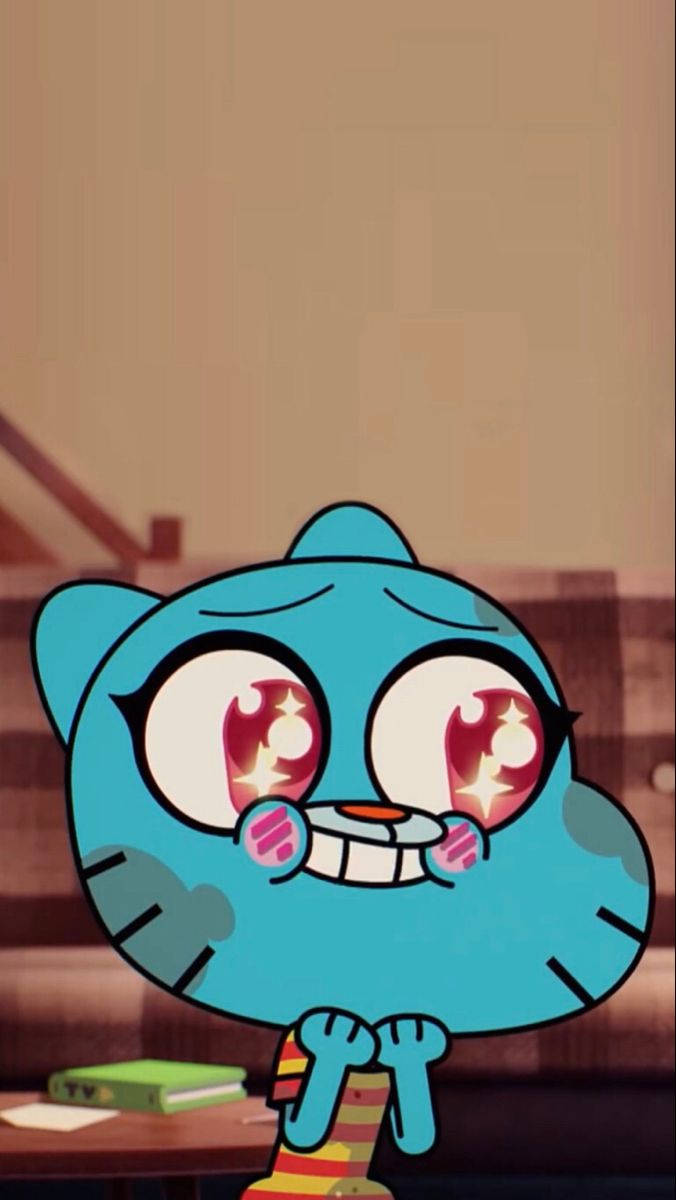 Gumball, blue cartoon cat, sparkly eyes, SD Phone Wallpaper