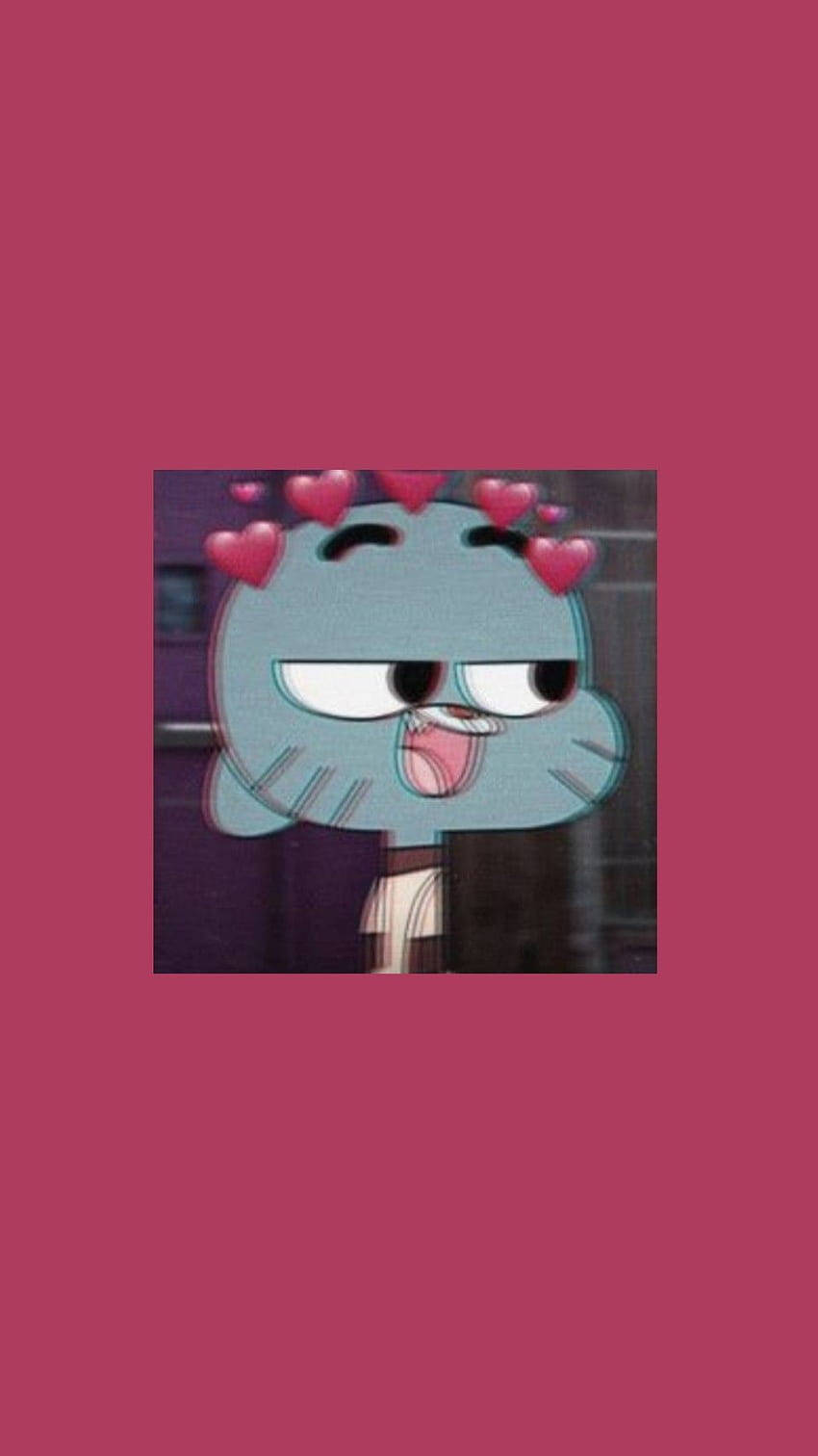 Gumball Aesthetic, blue cartoon cat, hearts floating, HD Phone Wallpaper