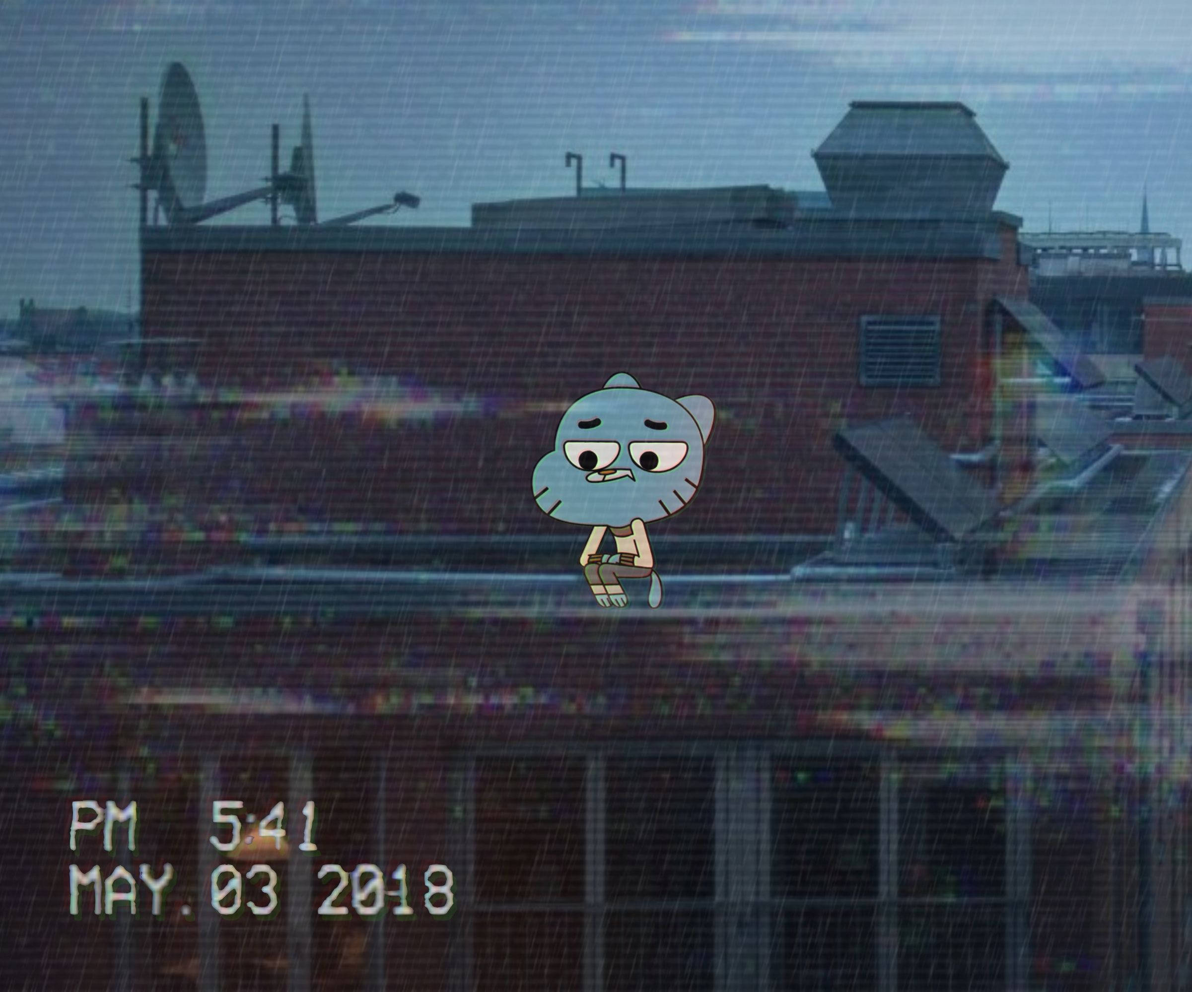 Gumball, blue cartoon cat, grumpy expression, Full HD Desktop Wallpaper