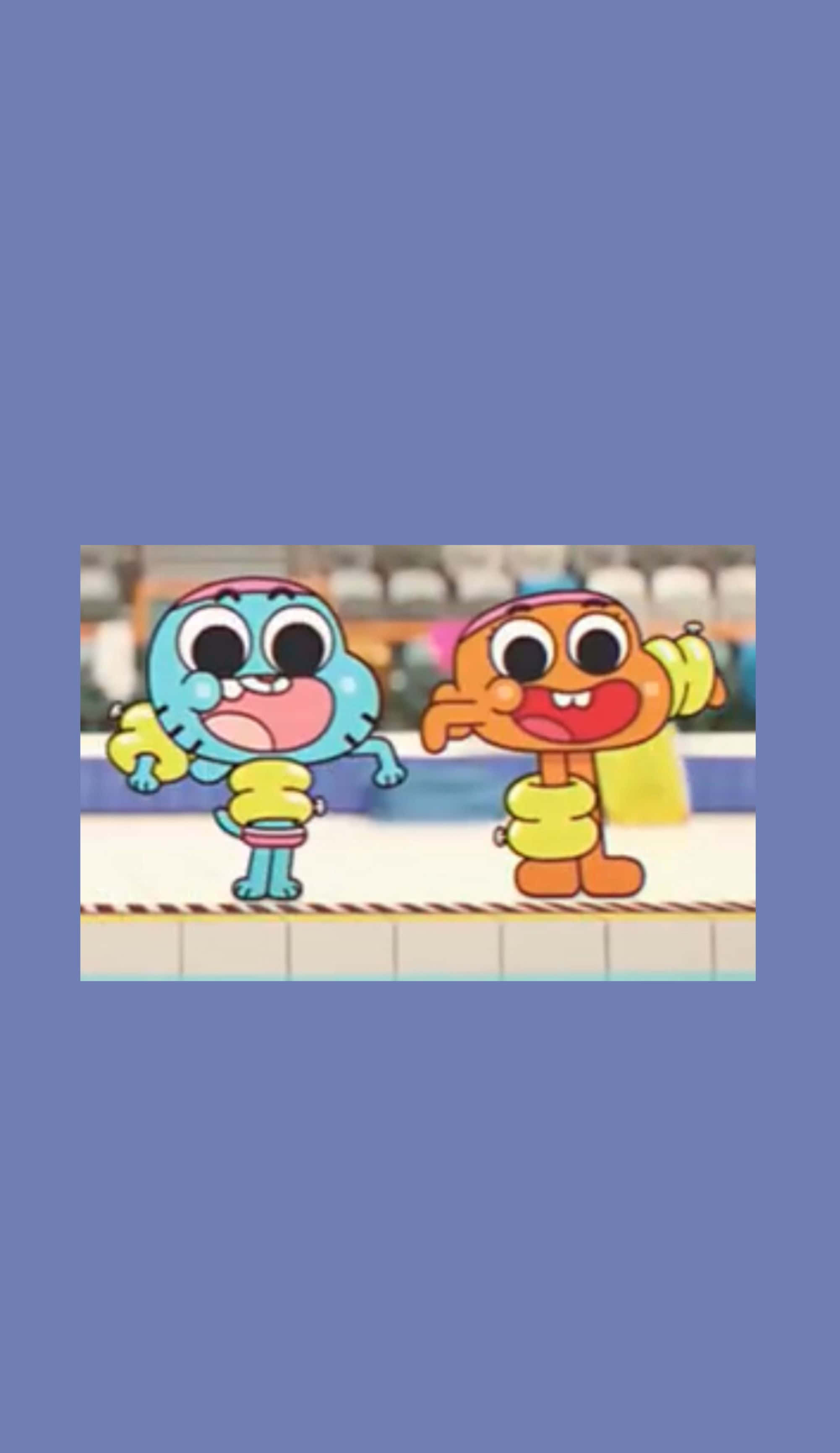 Gumball And Darwin, yellow gloves, tiled platform, 2K Phone Wallpaper