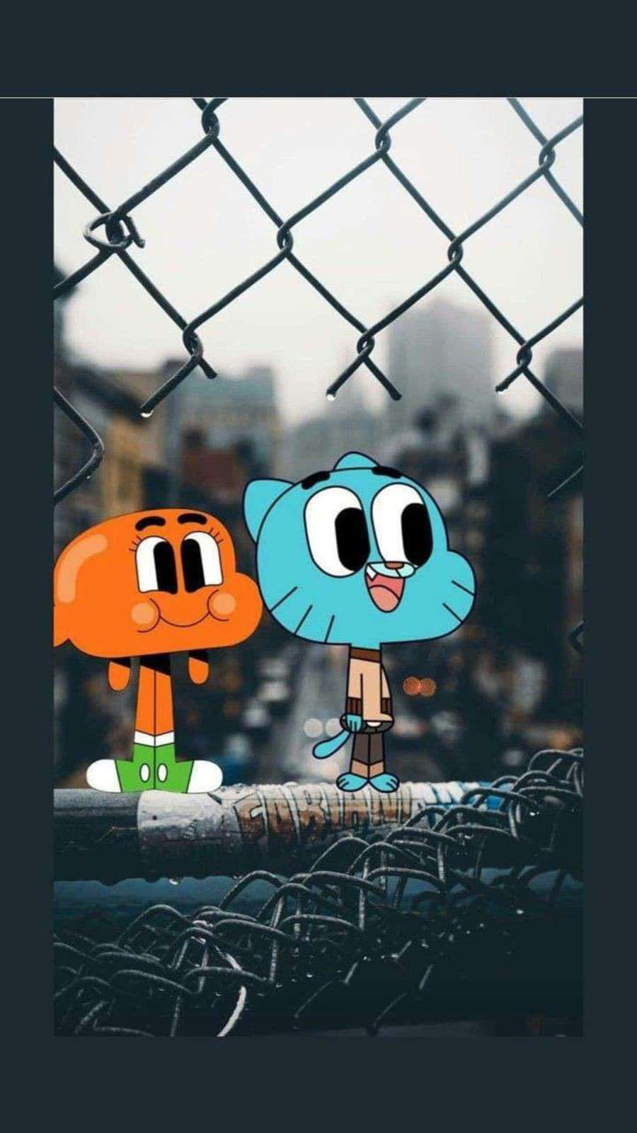 Gumball And Darwin, chain-link fence, urban setting, HD Phone Wallpaper