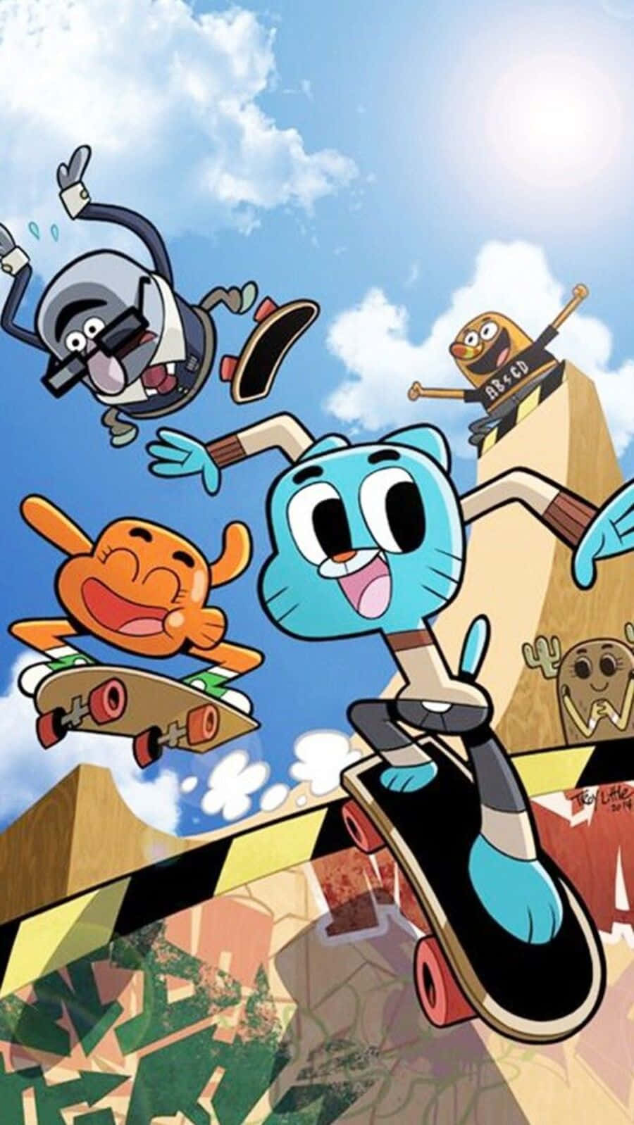 Gumball And Darwin, skateboard, bright blue sky, HD Phone Wallpaper