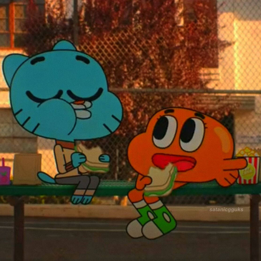 Gumball, Darwin, autumn trees, SD Desktop Wallpaper