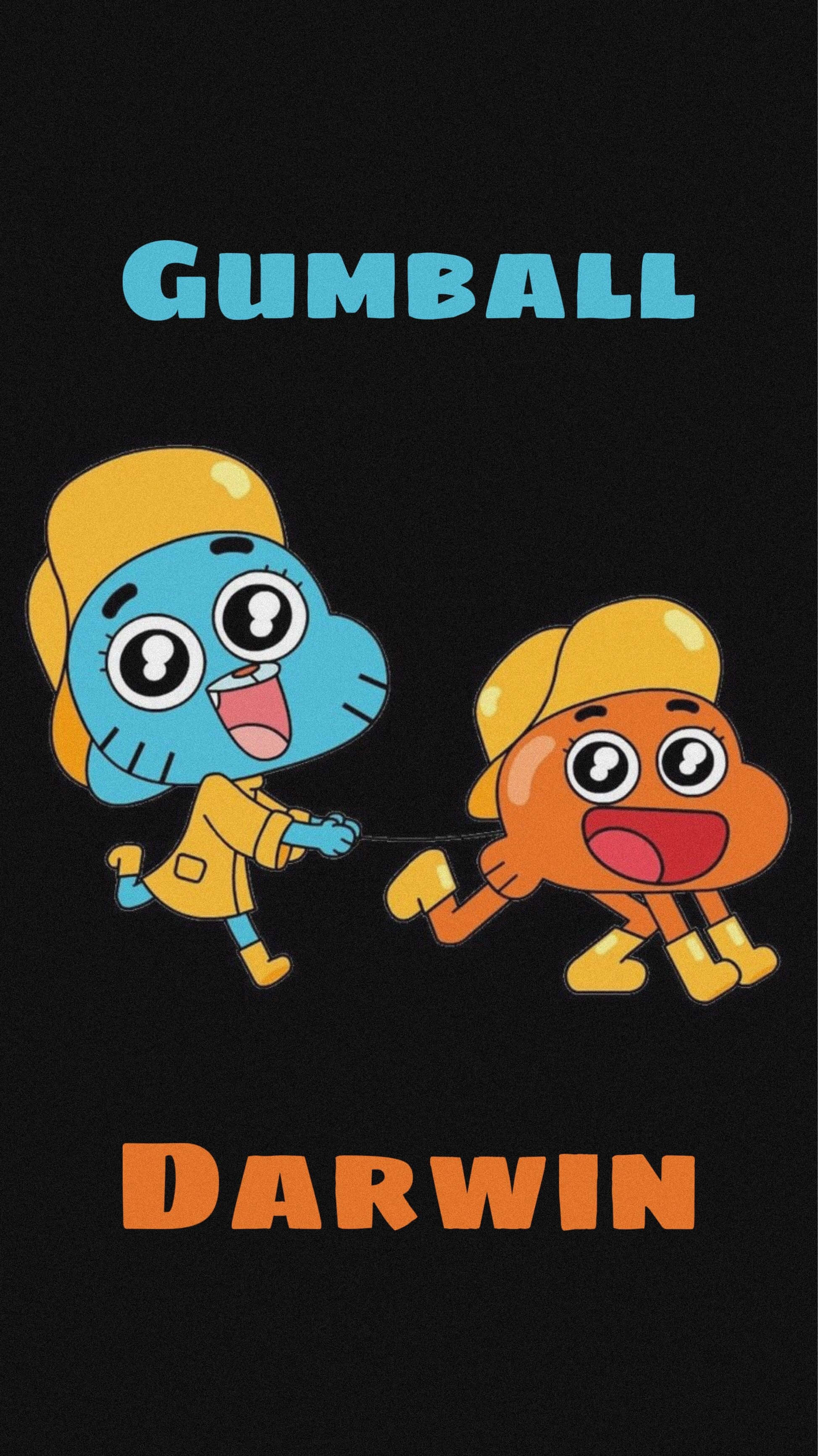 Gumball And Darwin, yellow outfits, black background, 2K Phone Wallpaper