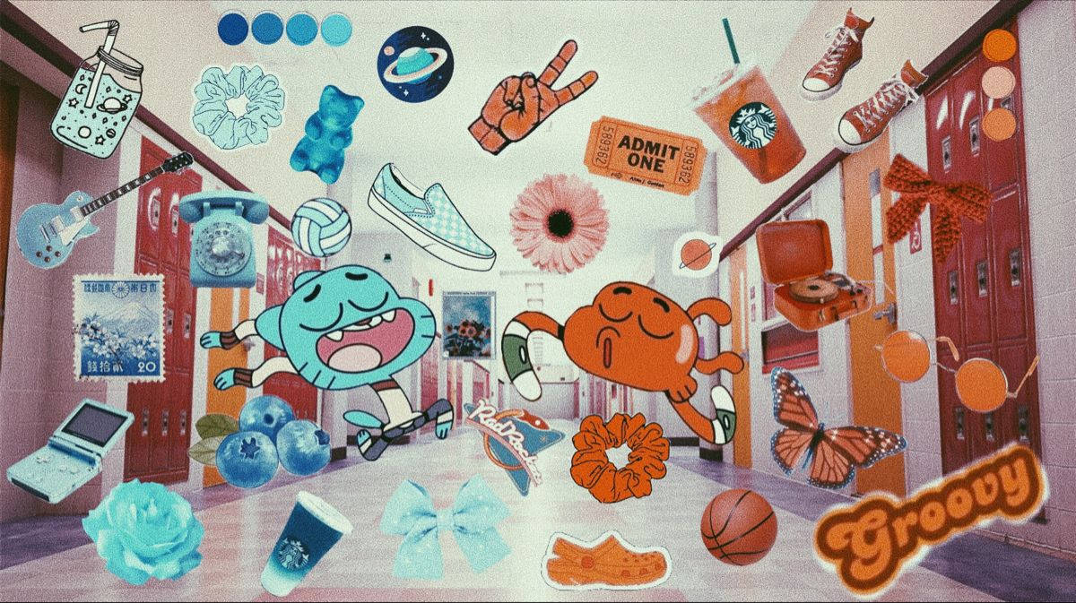 Gumball, Darwin, school hallway, SD Desktop Wallpaper