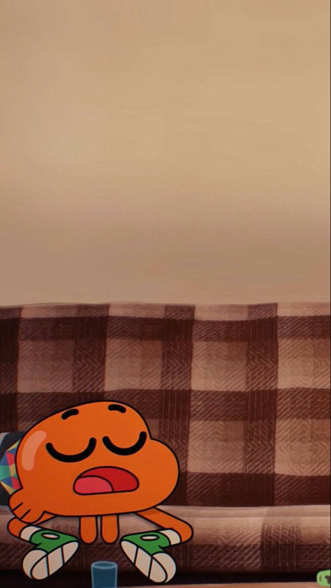 Gumball, Darwin, brown plaid couch, SD Phone Wallpaper