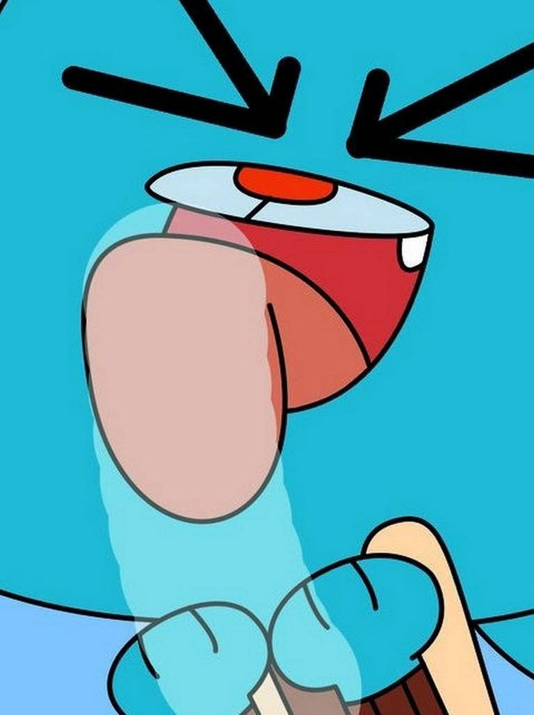Gumball, wide open mouth, angry black arrows, SD Phone Wallpaper