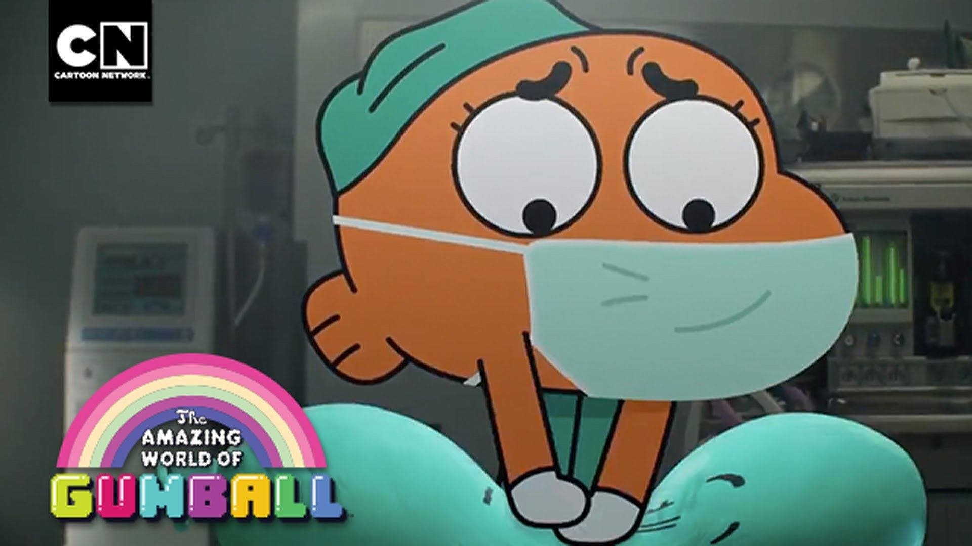 Gumball, orange cartoon character, green surgical cap, Full HD Desktop Wallpaper