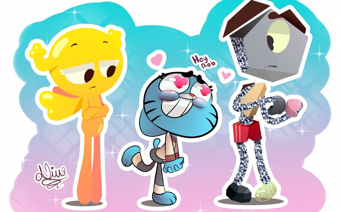 Gumball, blue cat, heart eyes, HD Desktop Wallpaper