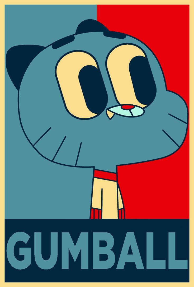Retro Gumball Poster, blue cartoon cat, large eyes, SD Phone Wallpaper