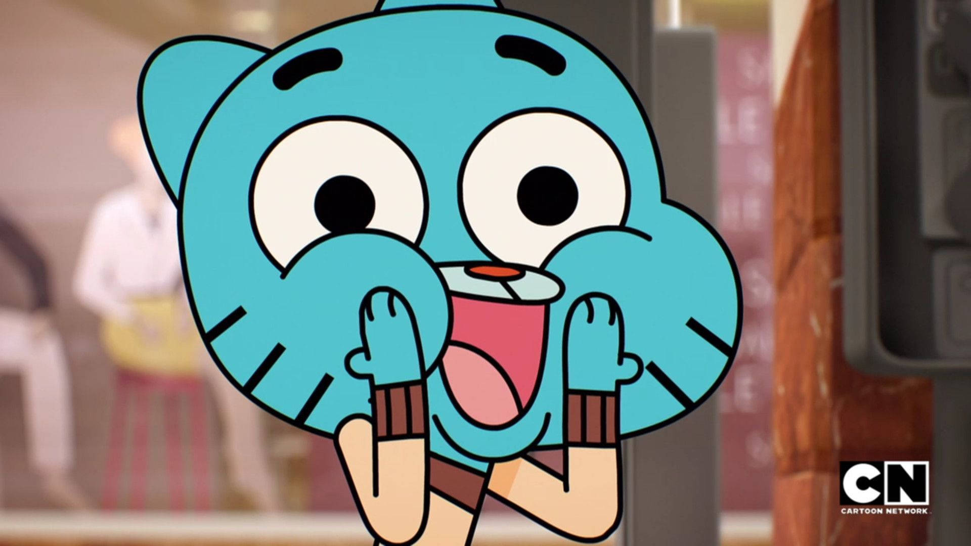 Gumball, blue cartoon cat, wide eyes, Full HD Desktop Wallpaper