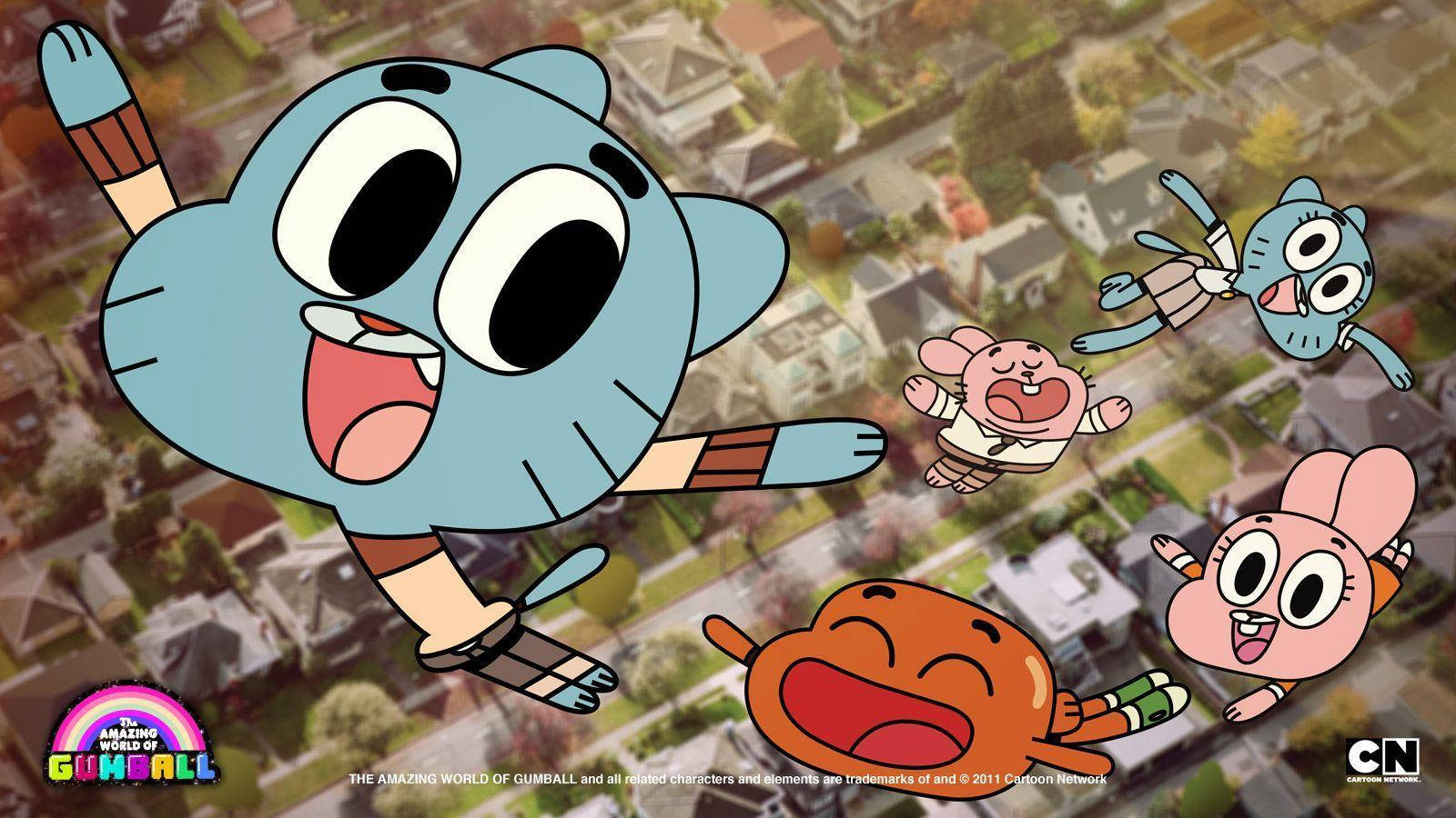 Gumball, flying family, animated characters, HD Desktop Wallpaper