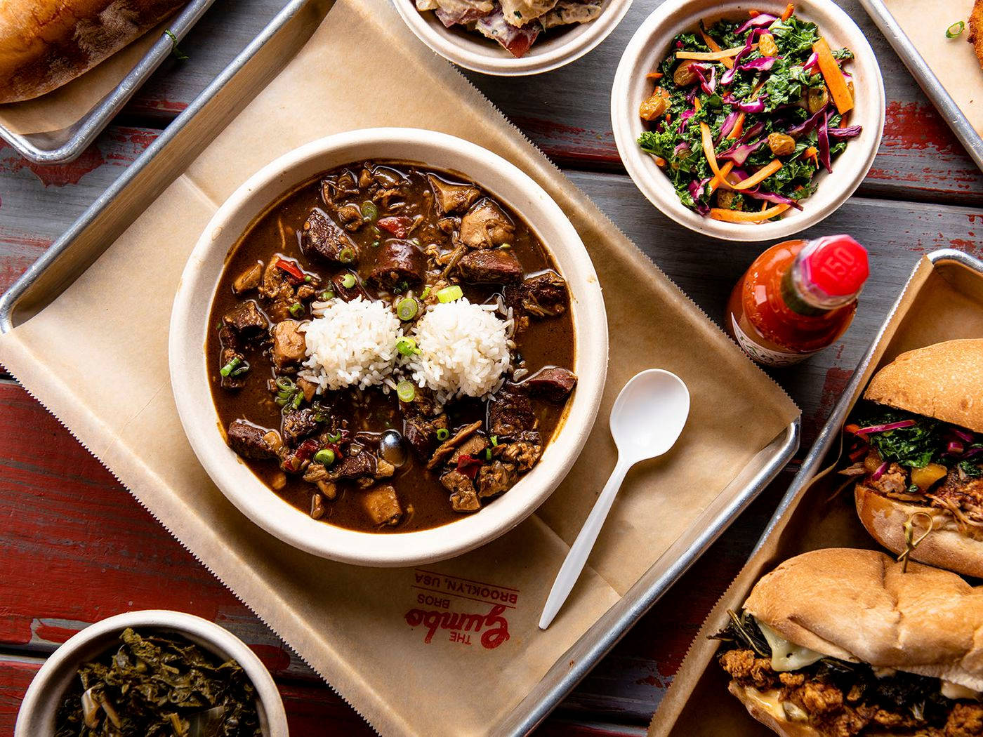 Gumbo, tray, bowl of rich stew, HD Desktop Wallpaper