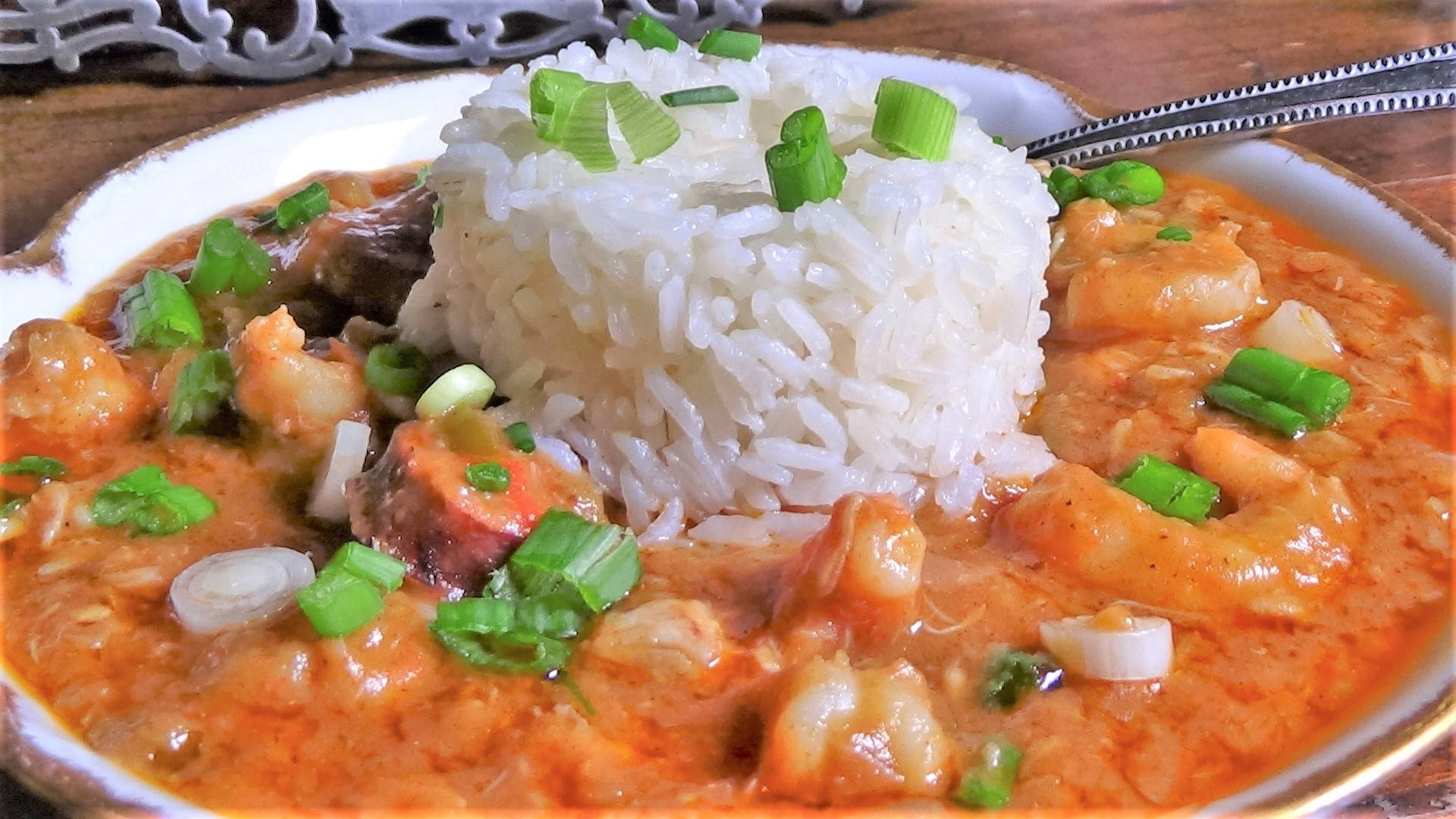gumbo, cup of rice, steaming bowl, Full HD Desktop Wallpaper