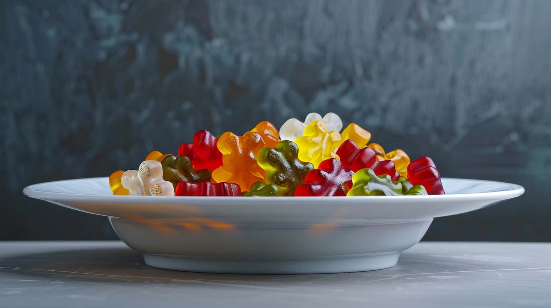 Colorful Gummy Bearson Plate, white plate, colorful gummy bears, Full HD Desktop Wallpaper