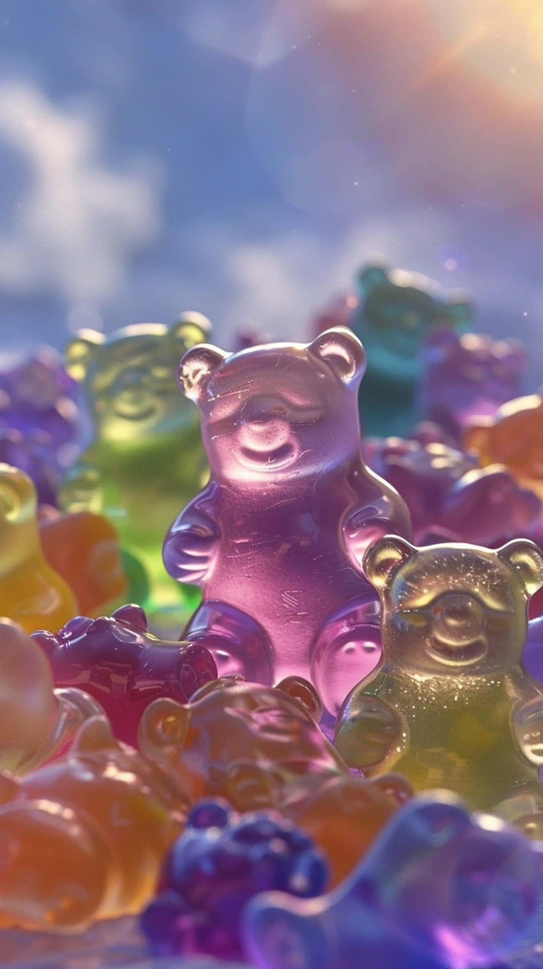 Colorful Gummy Bears, sunlight, vibrant rainbow hues, Full HD Phone Wallpaper