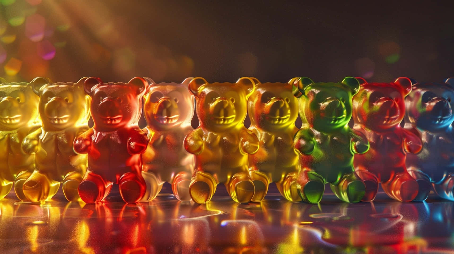 colorful gummy bears, translucent gummy bears, warm light, Full HD Desktop Wallpaper