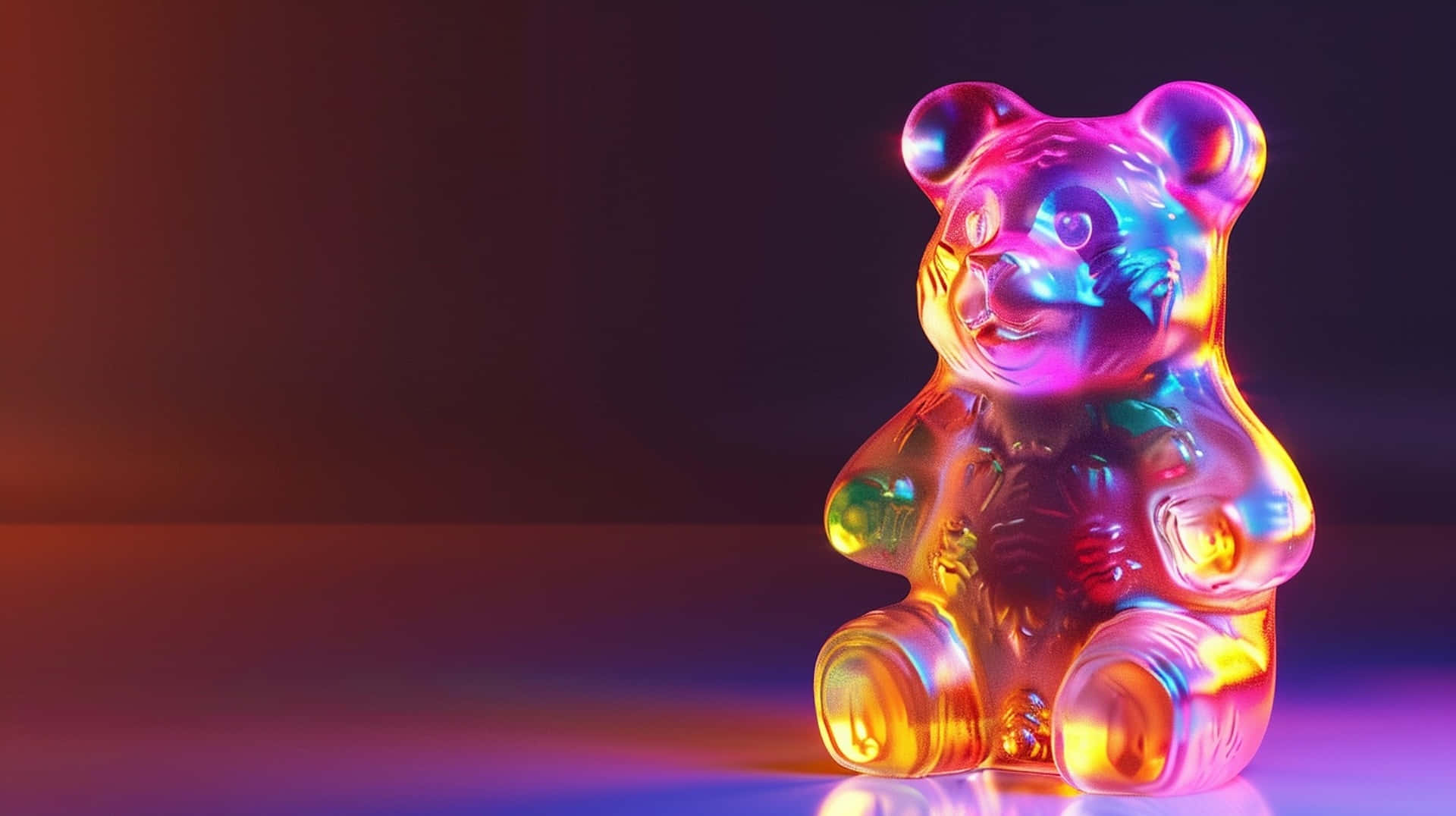 illuminated gummy bear, translucent glowing gummy bear, vibrant rainbow hues, Full HD Desktop Wallpaper