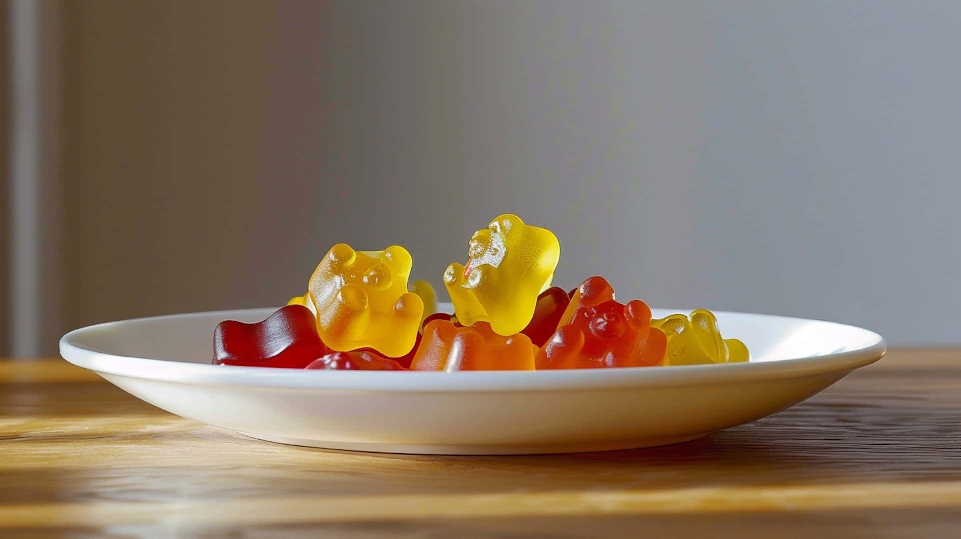 Colorful Gummy Bearson Plate, white plate, colorful gummy bears, Full HD Desktop Wallpaper