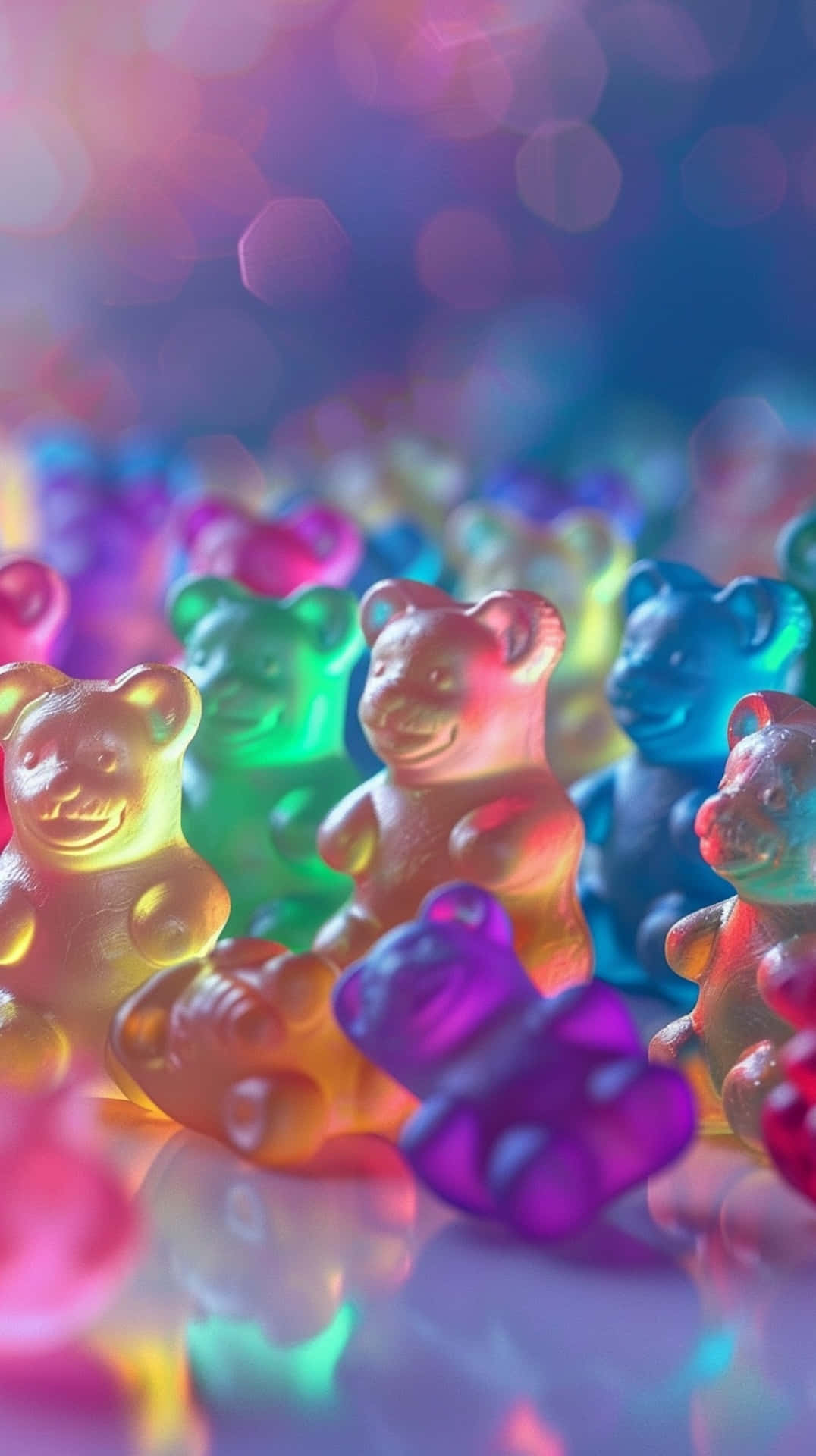 colorful gummy bears, rainbow gummy bears, bokeh lights, Full HD Phone Wallpaper