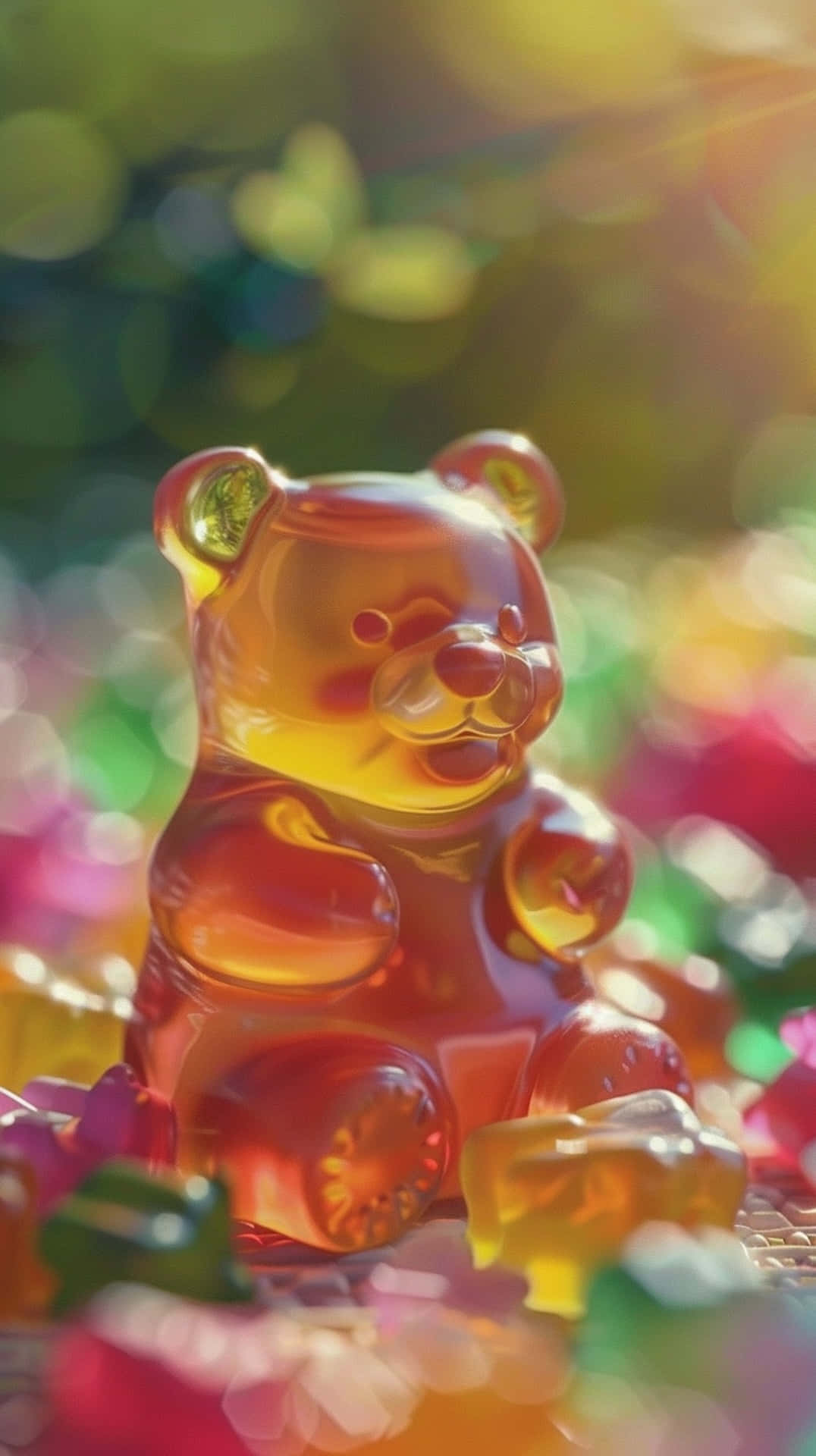 Gummy Bear, translucent amber, colorful candies, Full HD Phone Wallpaper