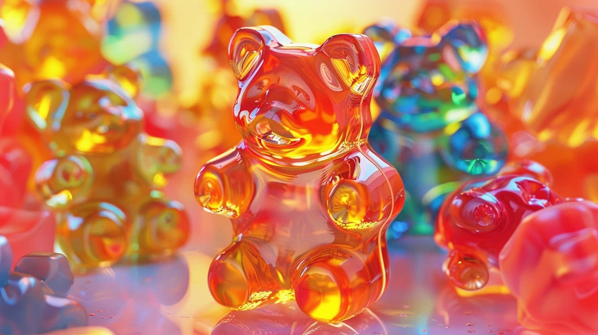 colorful gummy bears, translucent gummy bears, warm amber, Full HD Desktop Wallpaper