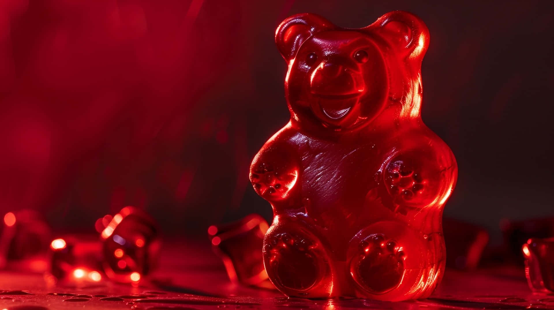 red gummy bear, glossy red, dramatic red lighting, Full HD Desktop Wallpaper