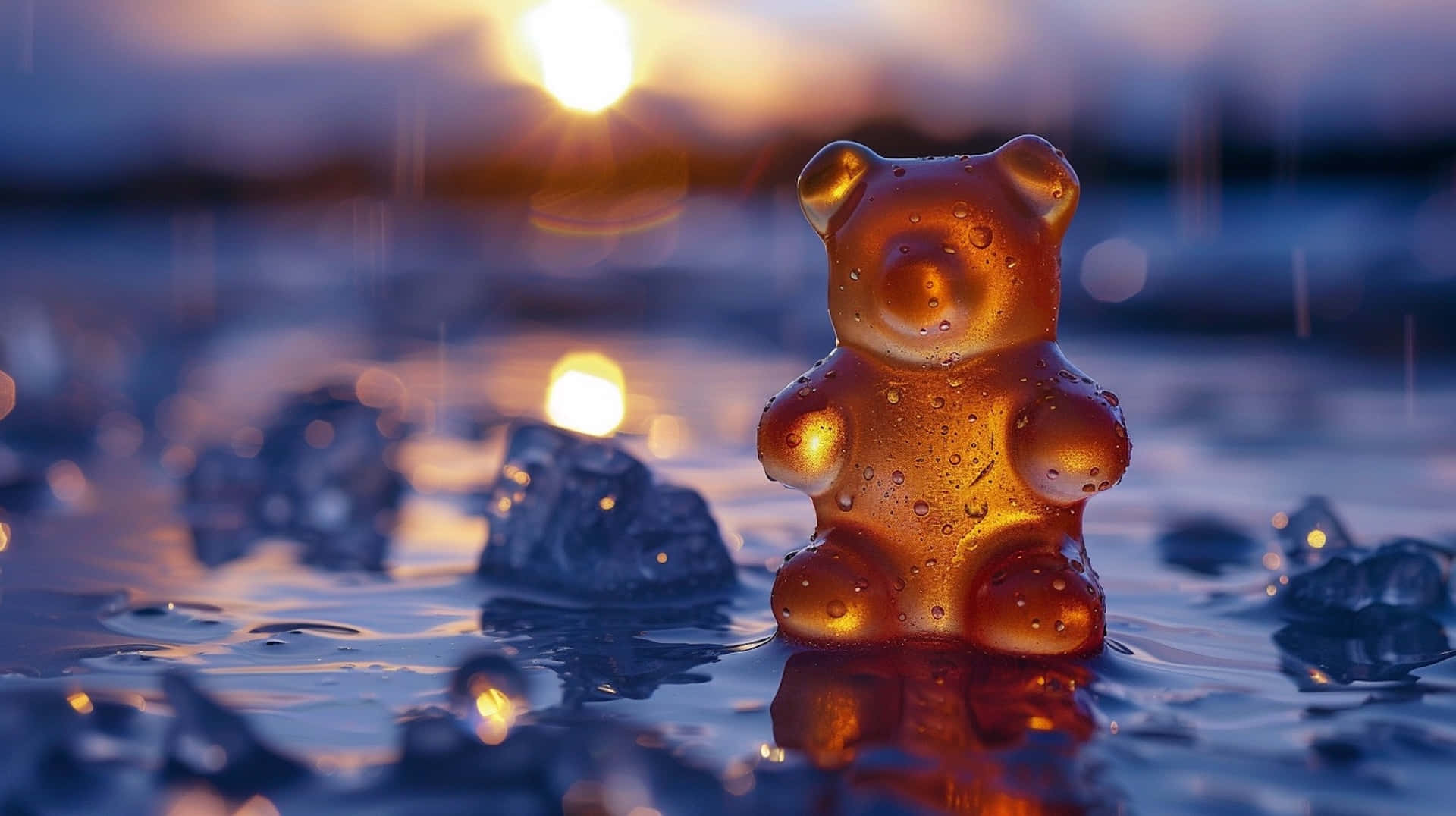 Gummy Bear, Sunset, Raindrops, Full HD Desktop Wallpaper