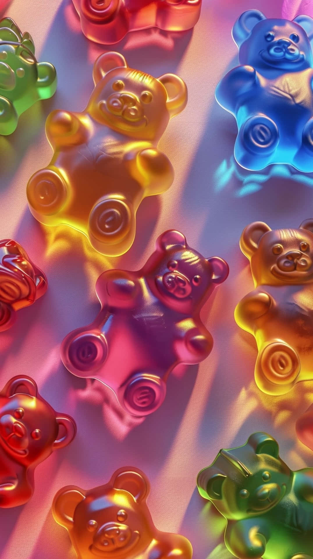 Colorful Gummy Bears, rainbow hues, translucent, Full HD Phone Wallpaper