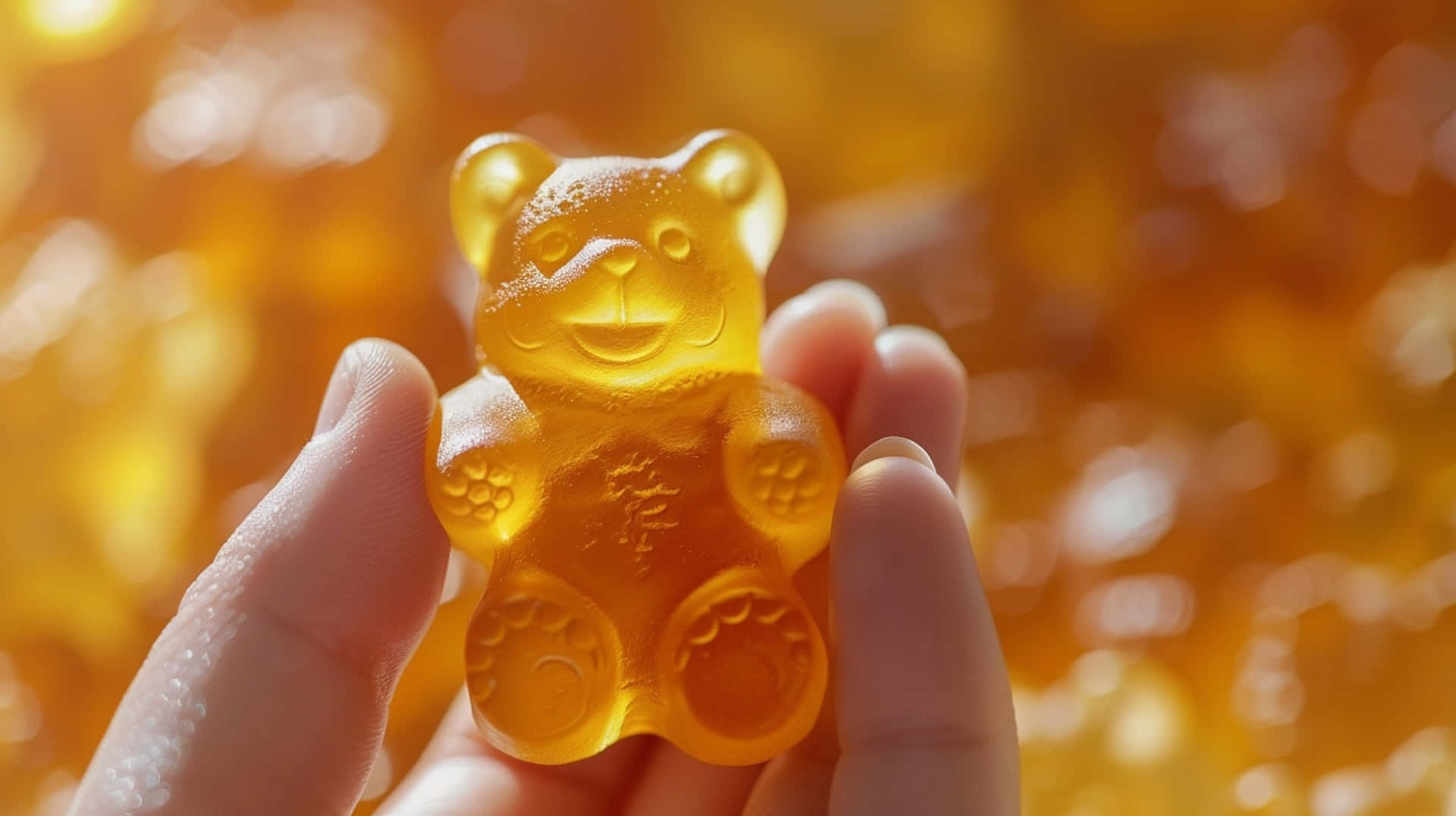 golden gummy bear, translucent, warm bokeh background, Full HD Desktop Wallpaper