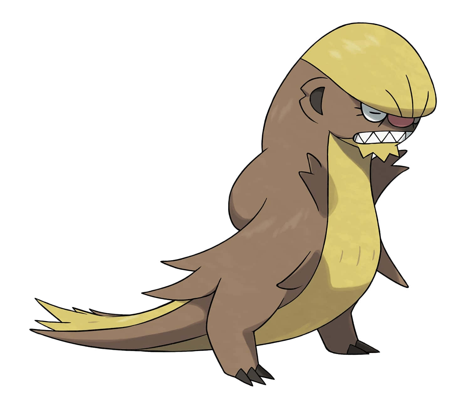 Gumshoos, brown and yellow otter-like creature, grumpy expression, HD Desktop Wallpaper