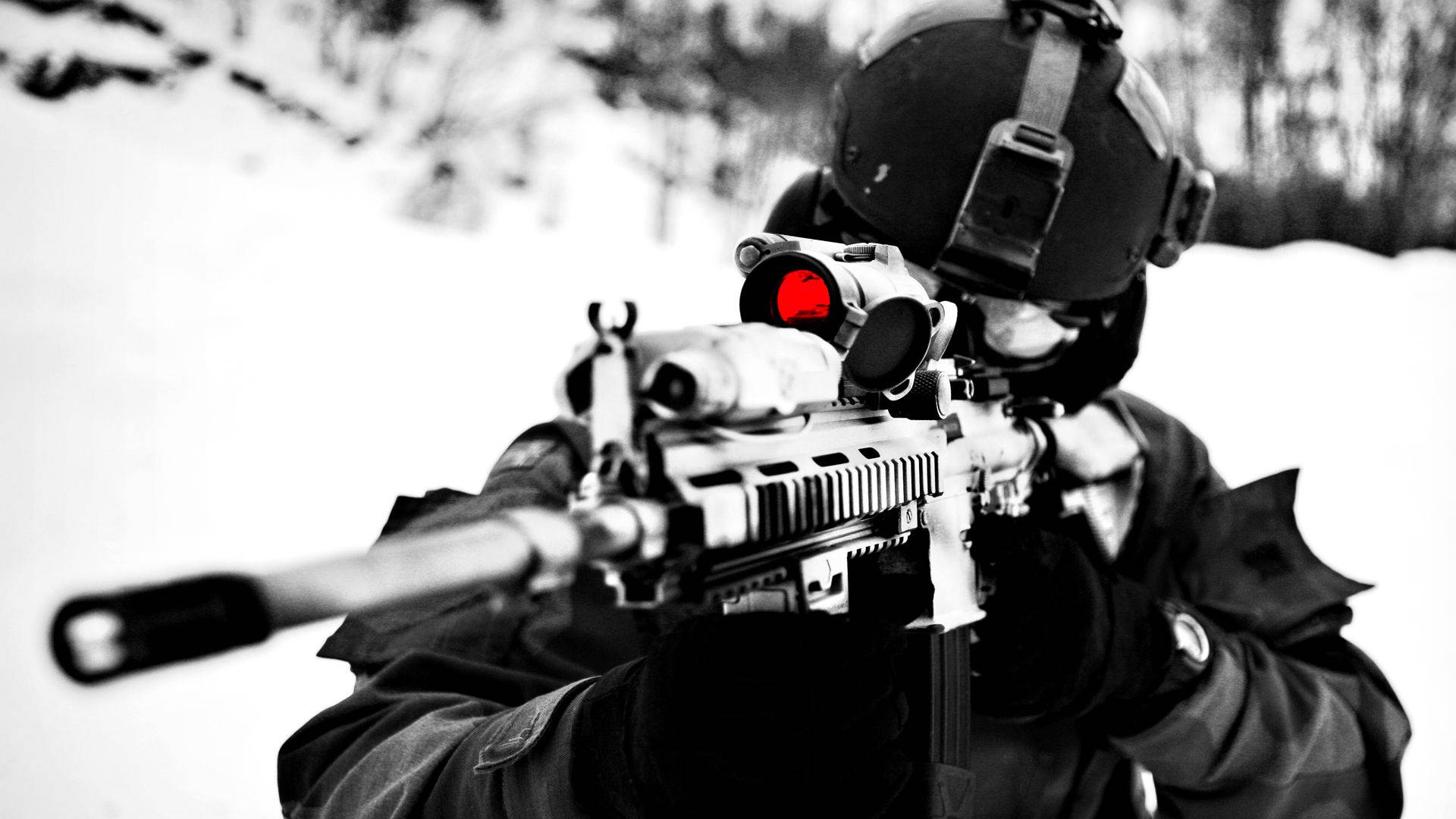 sniper, rifle, glowing red scope, Full HD Desktop Wallpaper