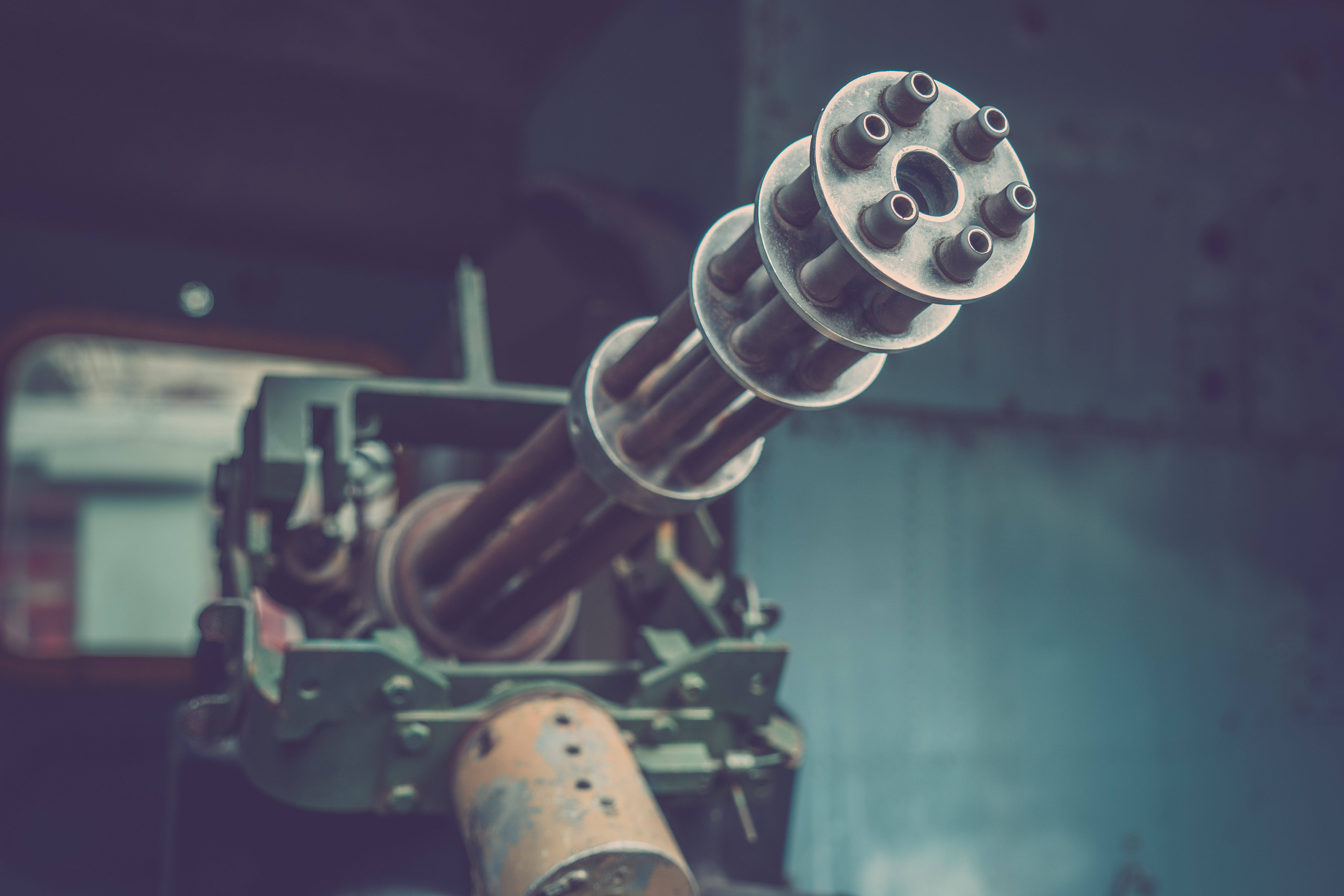minigun, multiple barrels, ammunition feed, 5K Desktop Wallpaper