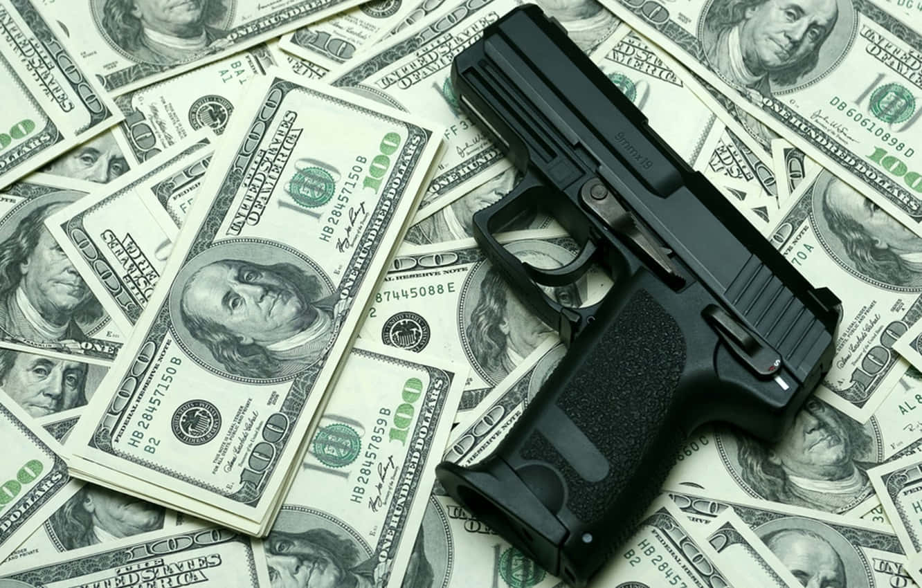 black handgun, one hundred dollar bills, stark, HD Desktop Wallpaper
