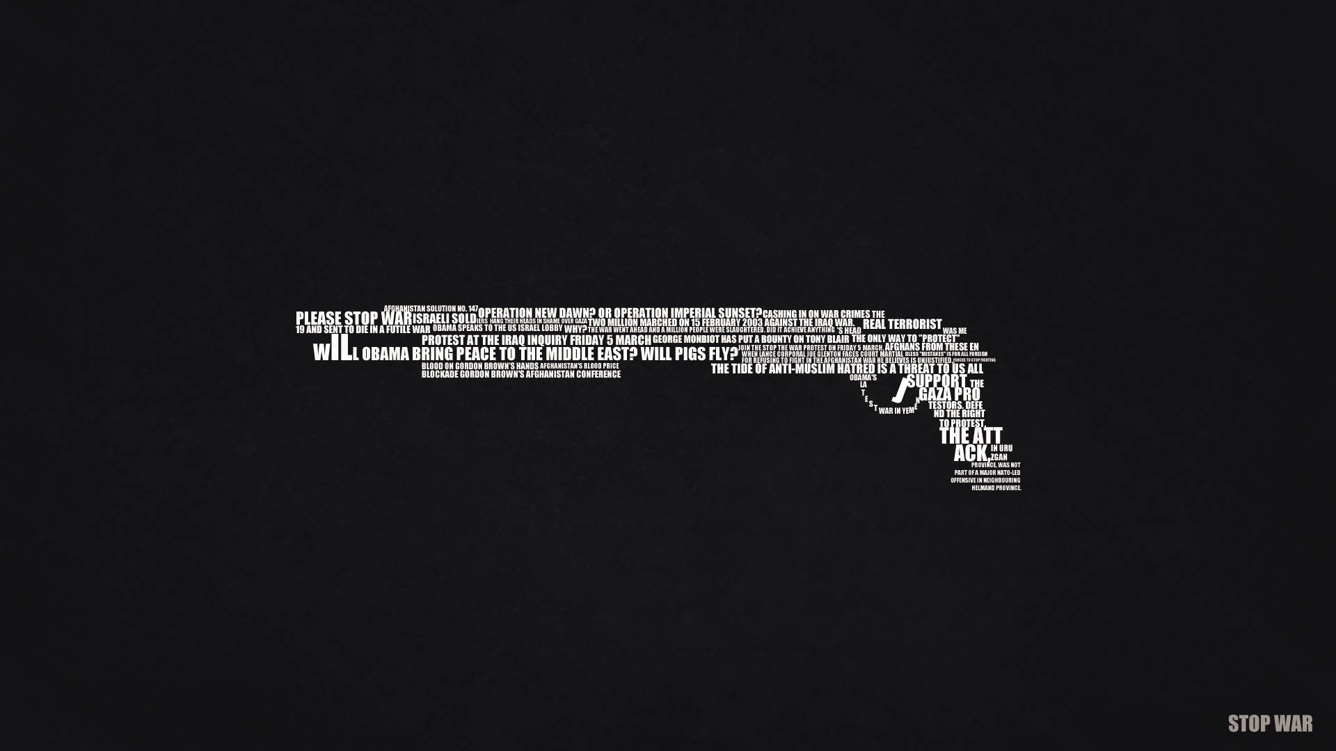 text shotgun, white text collage, handgun shape, Full HD Desktop Wallpaper