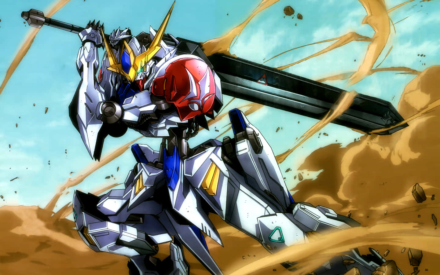 Gundam, white blue and red mobile suit, massive sword, HD Desktop Wallpaper