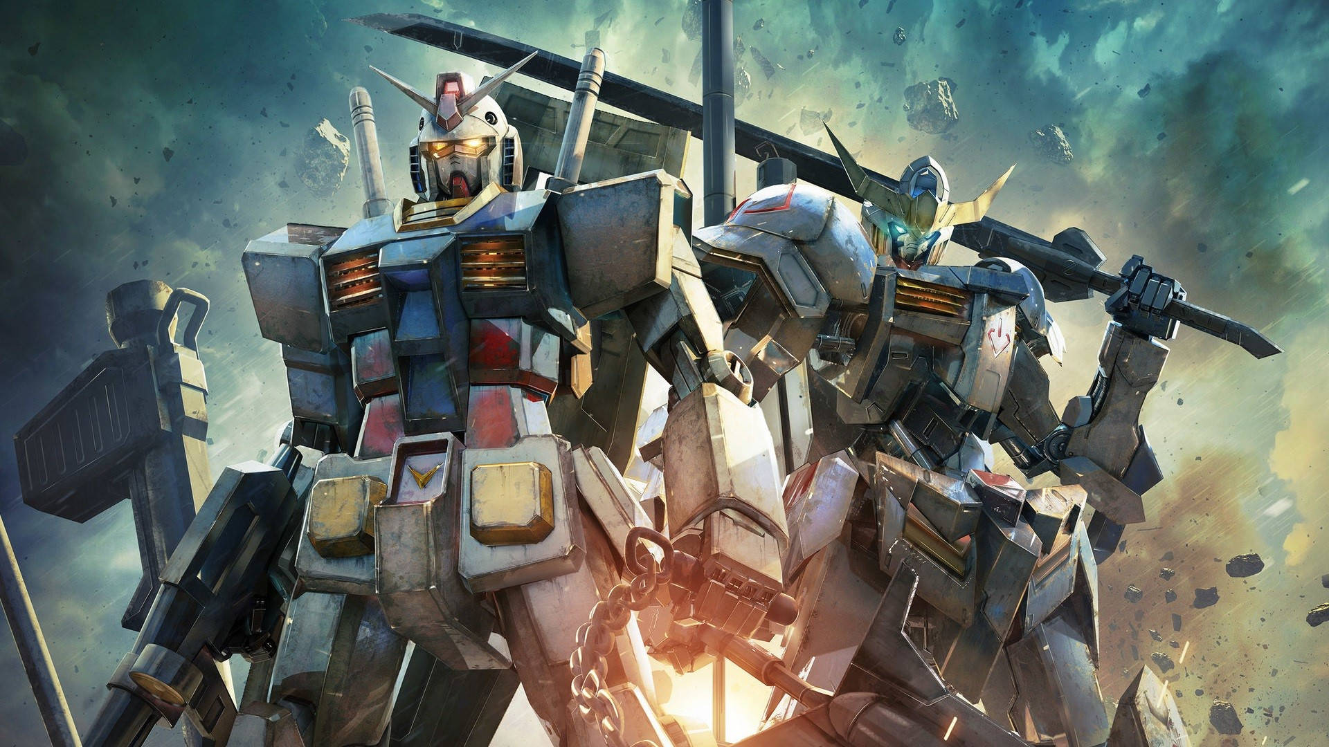 Gundam, giant mechs, fiery battle, Full HD Desktop Wallpaper