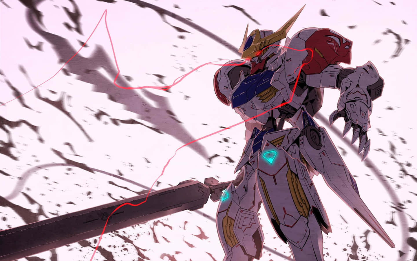 GUNDAM Desktop, white red and blue mecha, glowing cyan accents, HD Desktop Wallpaper