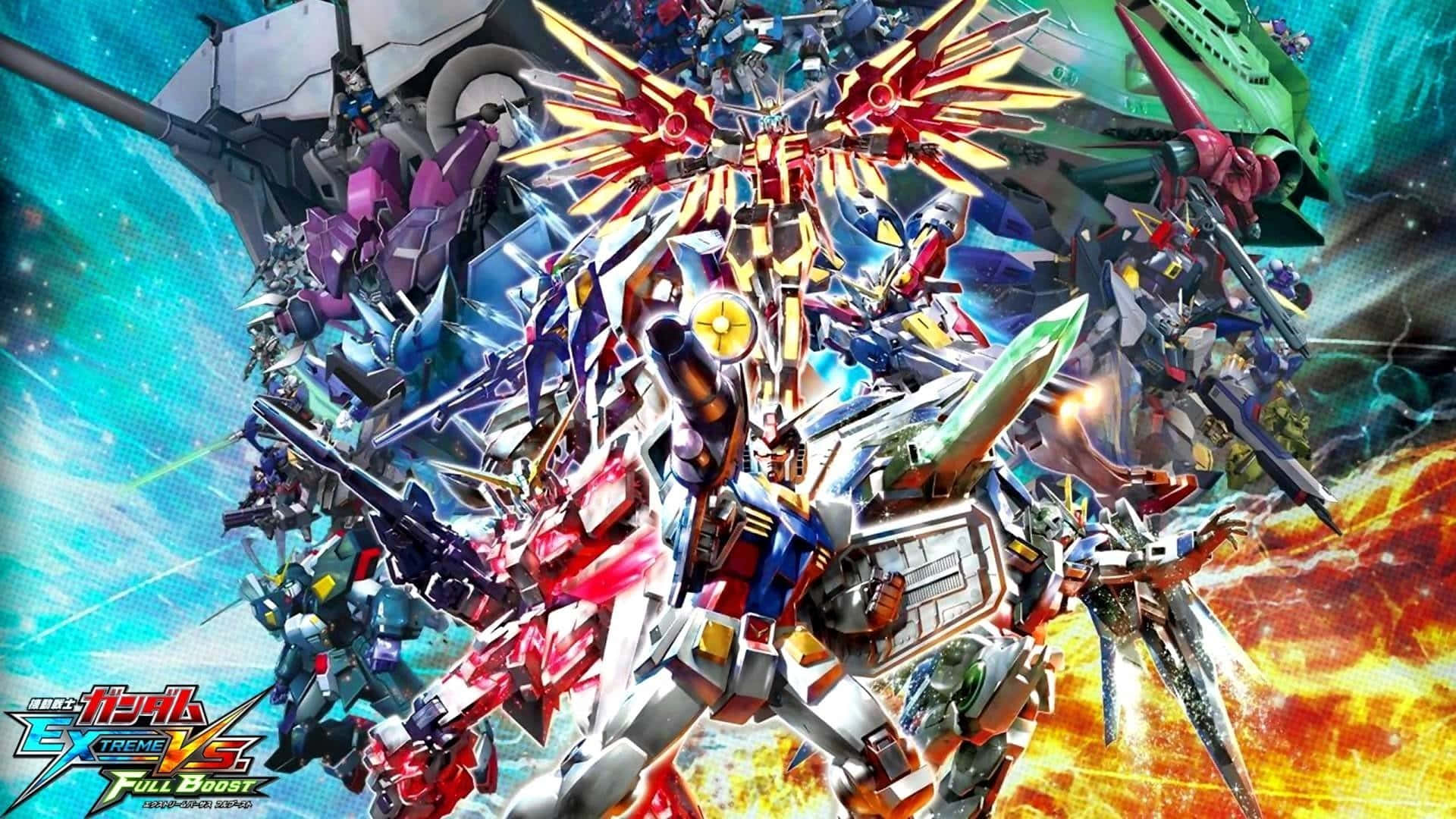 Gundam Desktop, anime battle scene, colorful mechs, Full HD Desktop Wallpaper