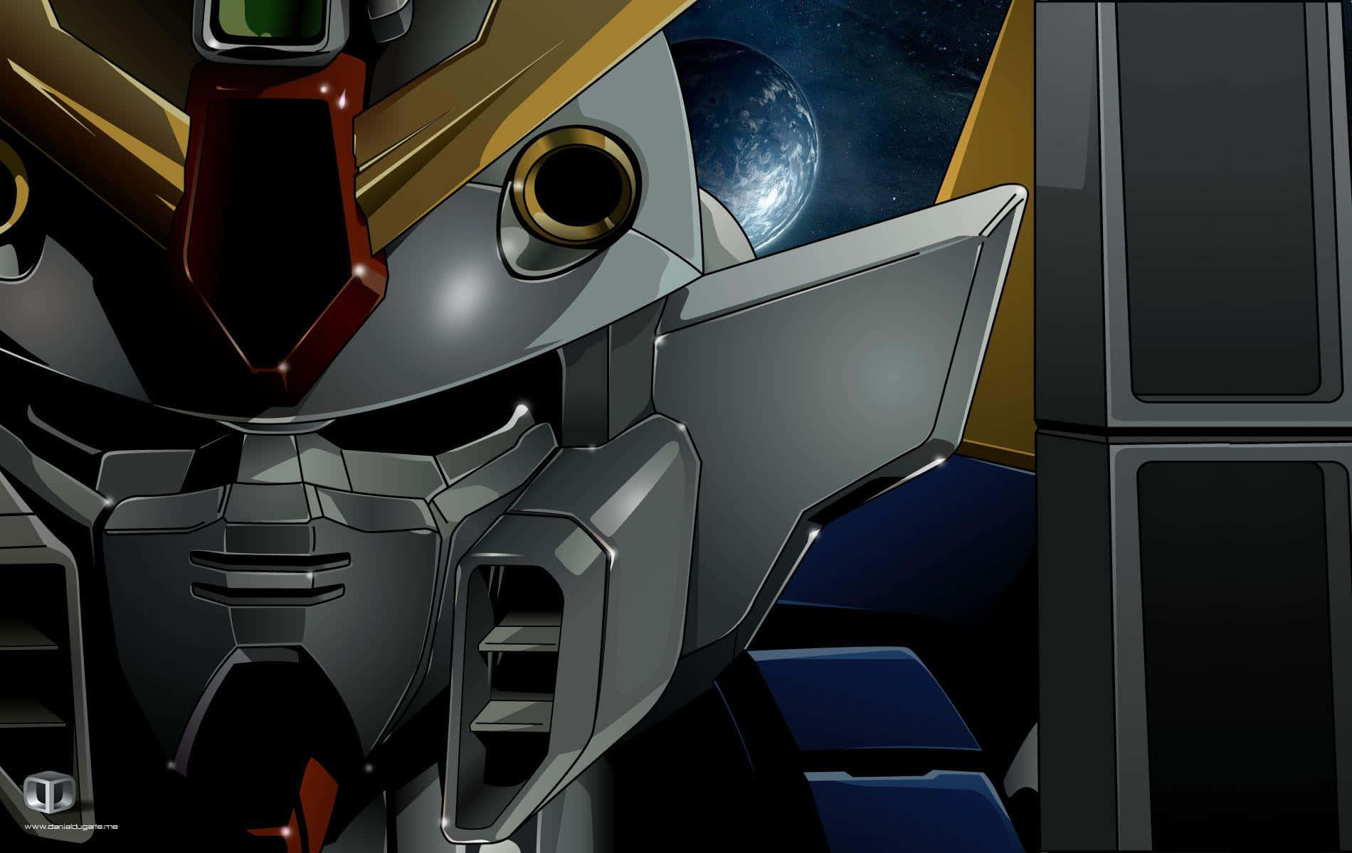 Gundam, silver and gold mech, blue planet, HD Desktop Wallpaper