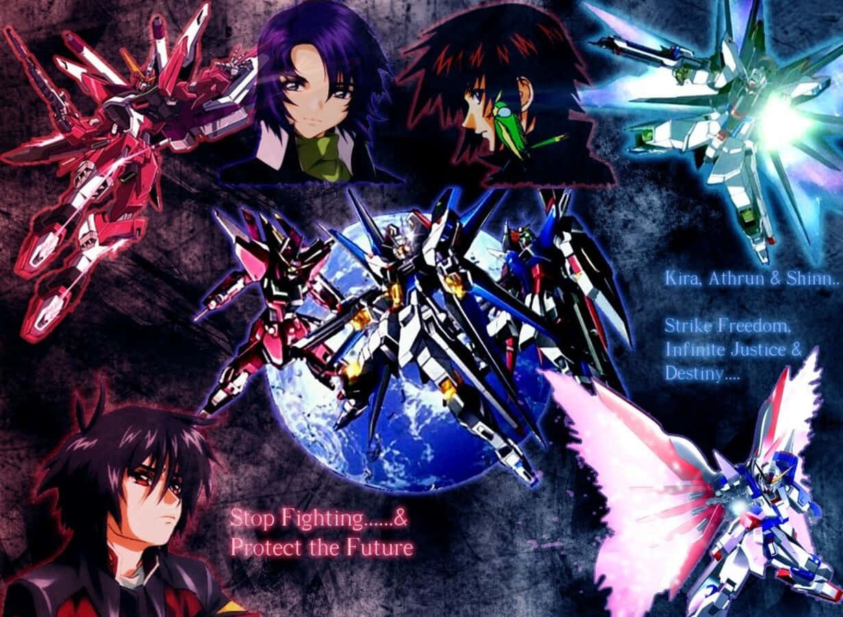 Gundam Seed, epic space battle, blue planet, SD Desktop Wallpaper
