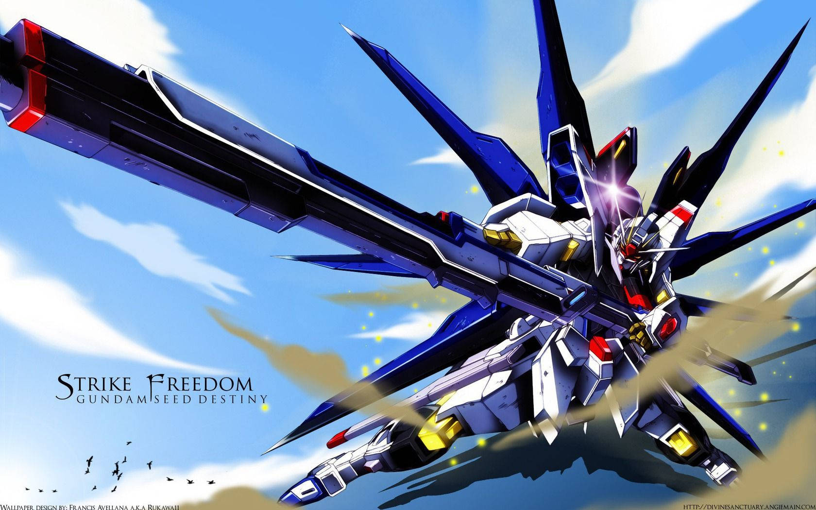 Gundam Seed, blue and white mobile suit, bright blue sky, HD Desktop Wallpaper